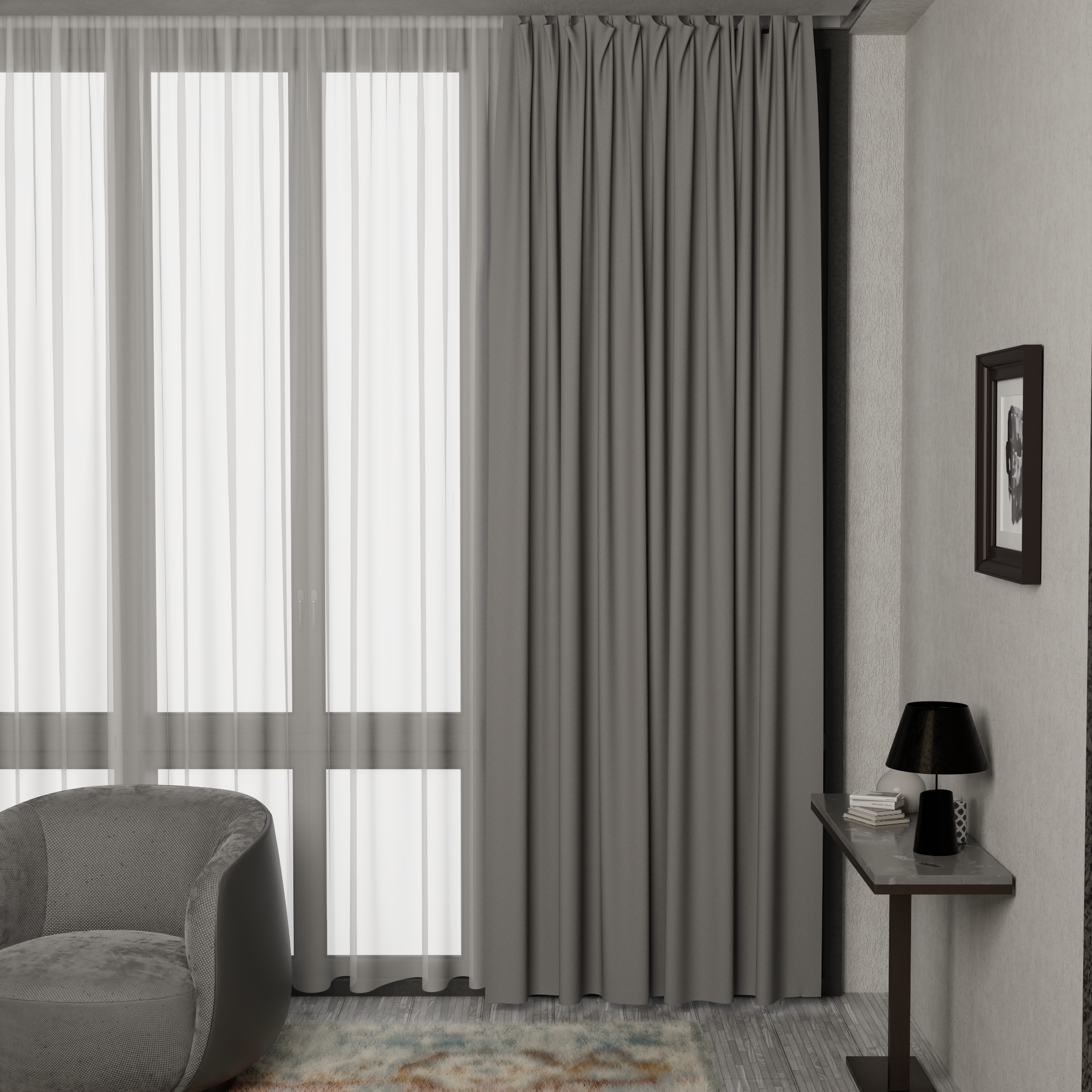 Изображение товара Штора на ленте со скрытыми петлями блэкаут 200x280 см серо-бежевый современный дизайн