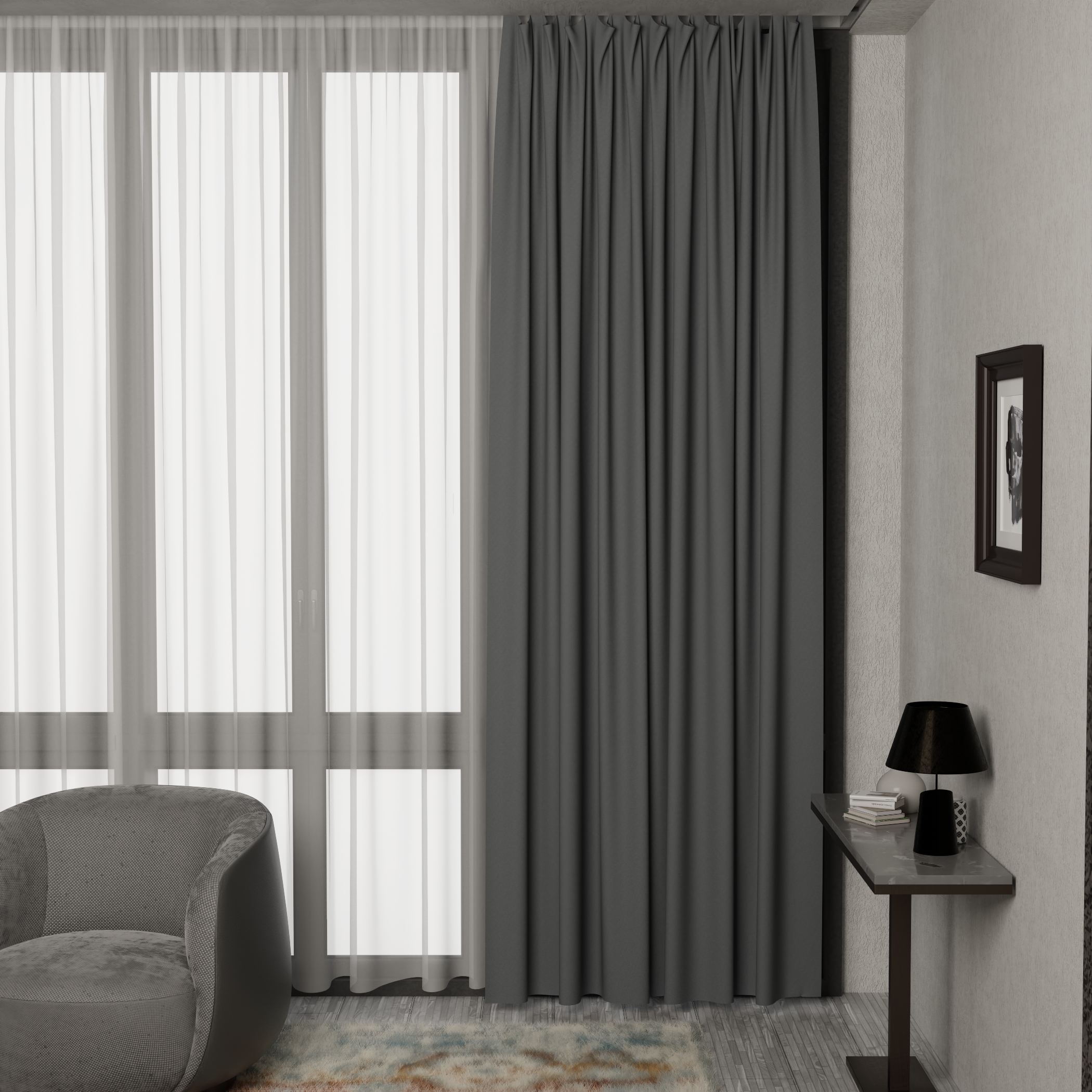 Изображение товара Штора на ленте со скрытыми петлями блэкаут 200x280 см серый современный дизайн