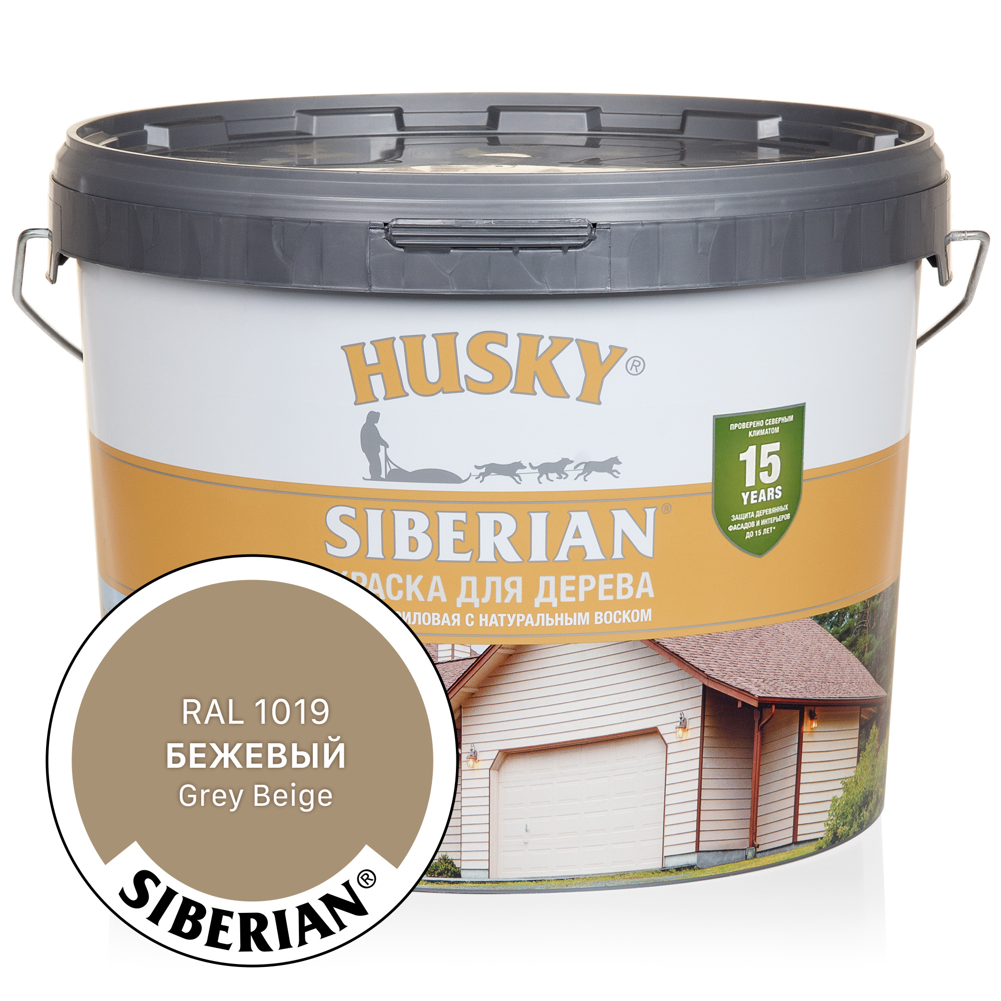 Изображение товара Краска акриловая для дерева Husky Siberian 31940 цвет бежевый полуматовый 9 л