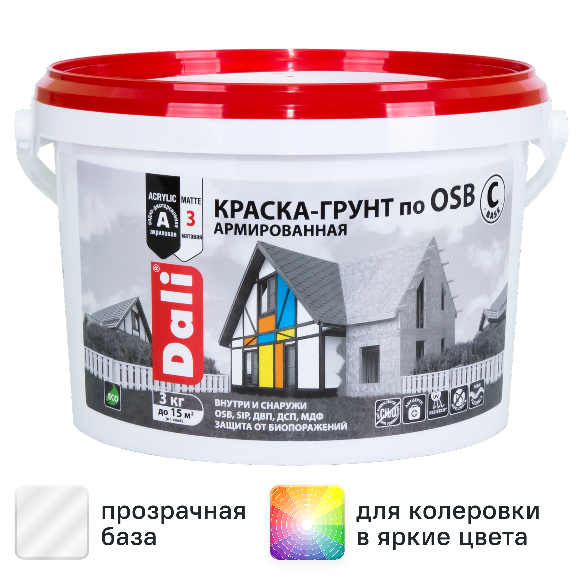 Изображение товара Краска-грунт армированная по OSB Dali матовая прозрачная База С 3 кг Изображение товара Краска-грунт армированная по OSB Dali матовая прозрачная База С 3 кг