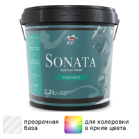 Изображение товара Краска для стен и потолков Parade Sonata Silky Matt моющаяся шелковисто-матовая прозрачная база С 2.7 л Изображение товара Краска для стен и потолков Parade Sonata Silky Matt моющаяся шелковисто-матовая прозрачная база С 2.7 л