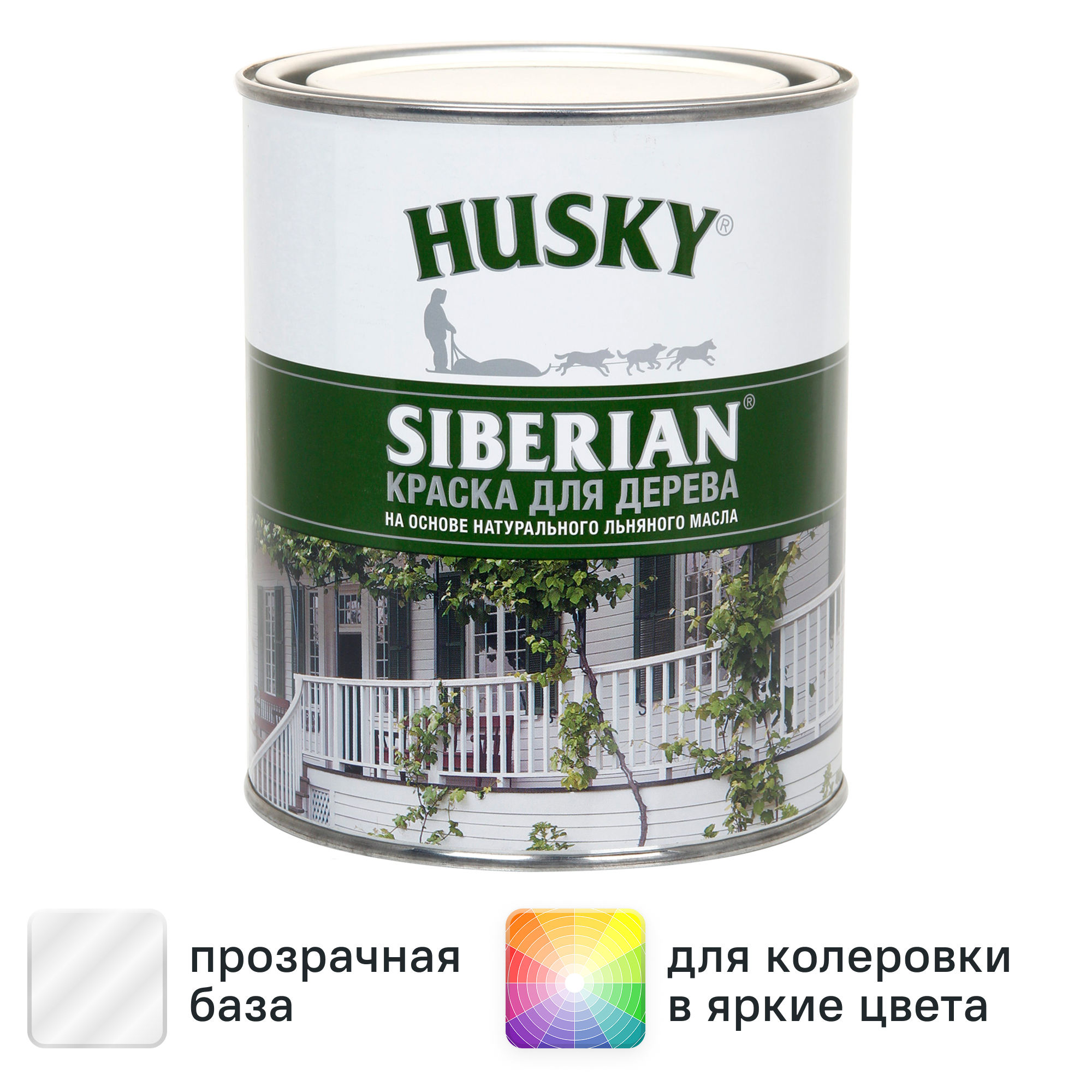 Изображение товара Краска для дерева Husky Siberian полуматовая 0.9л с защитой от влаги и грибка