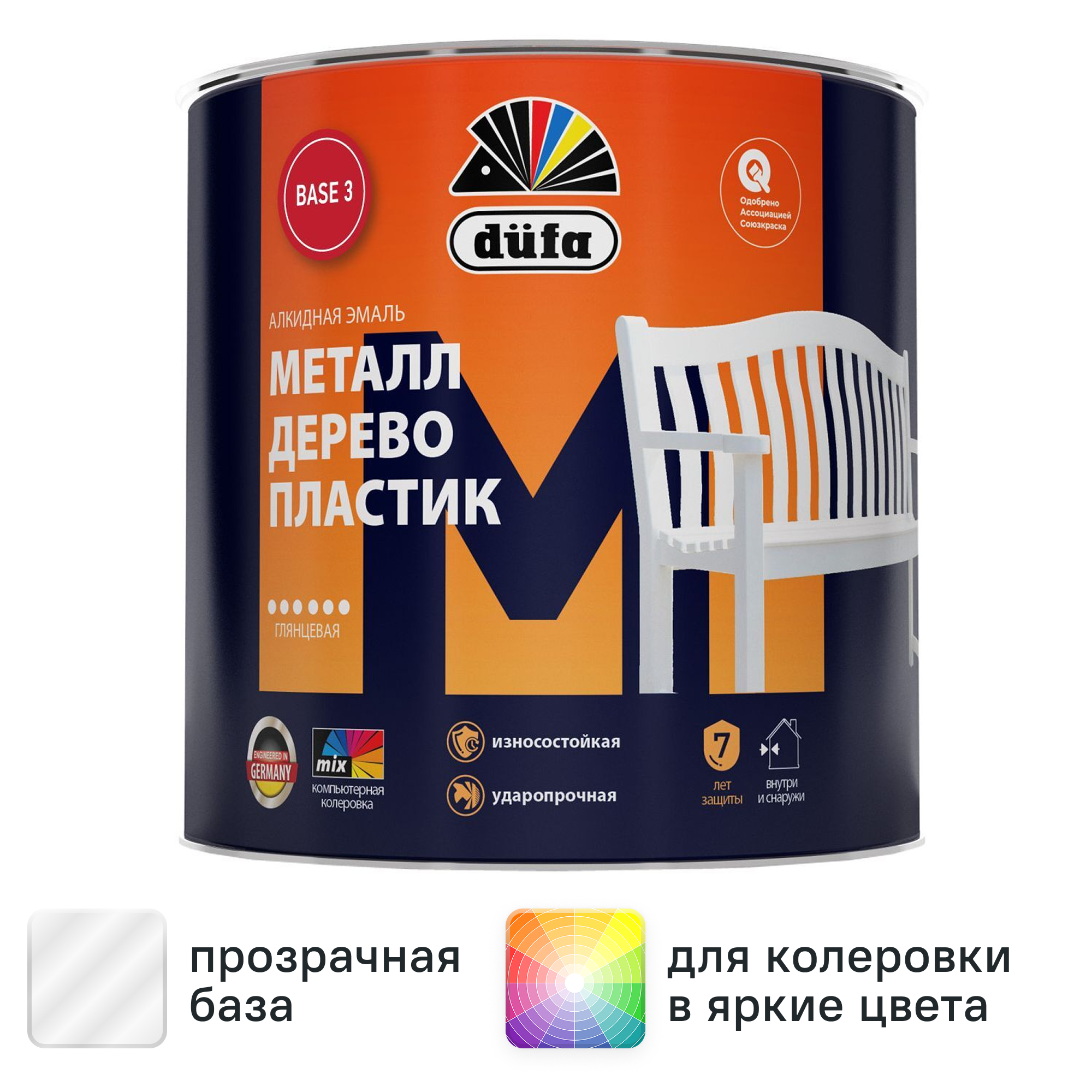 Изображение товара Эмаль Dufa Металл Дерево Пластик глянцевая прозрачная база 3 750 мл