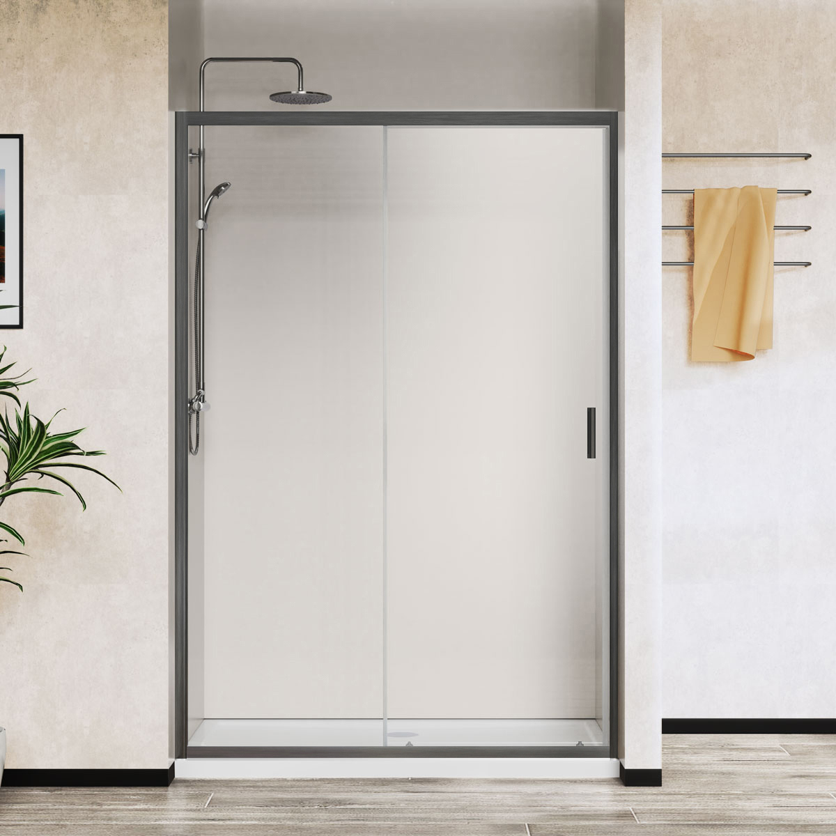 Изображение товара Душевая дверь Vincea City VDS-5CT150CLGM 1500x1950 мм вороненая сталь стекло прозрачное