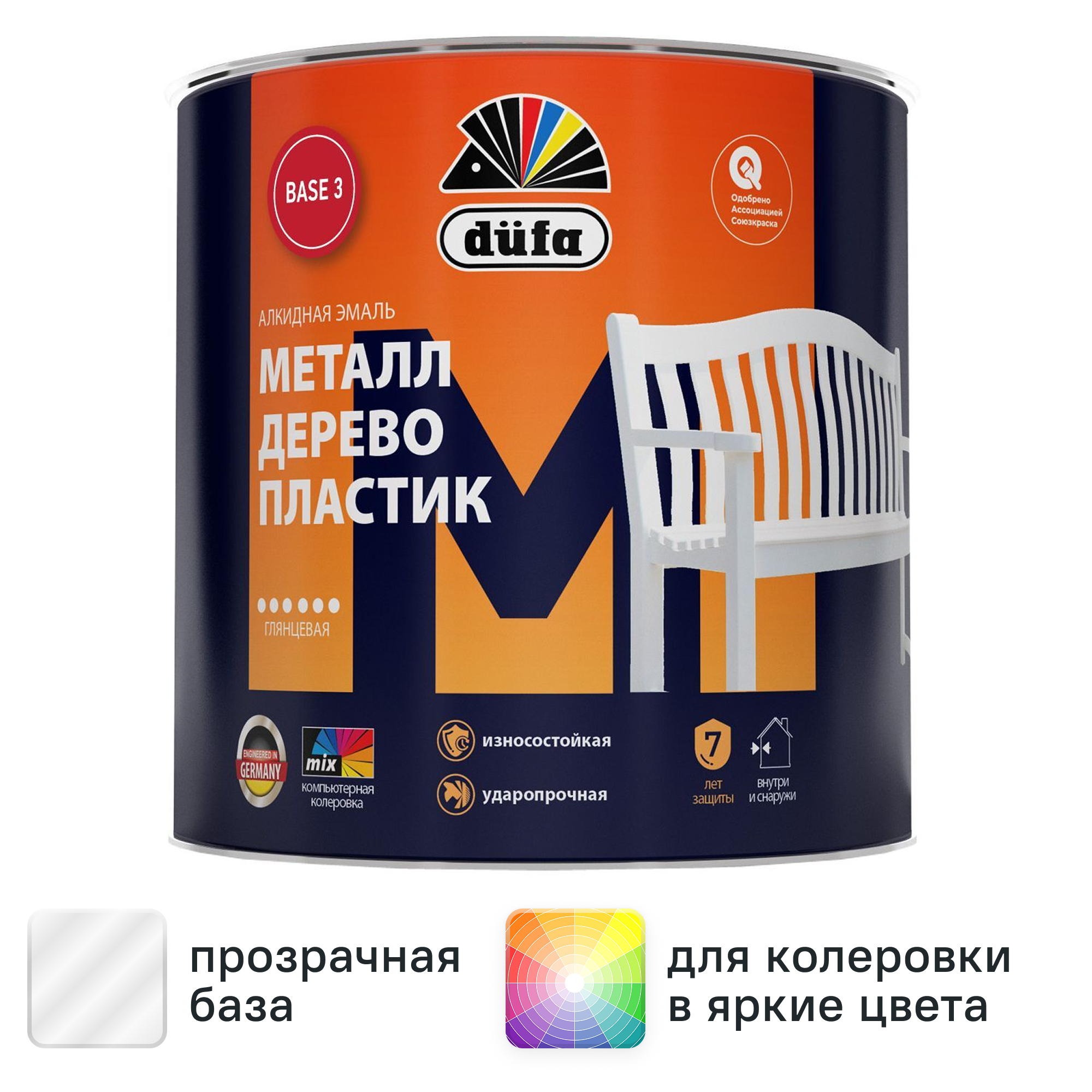 Изображение товара Эмаль Dufa Металл Дерево Пластик глянцевая прозрачная база 3 1.8 л