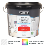 Изображение товара Краска для стен кухни и ванной Luxens моющаяся матовая прозрачная база C 5 л