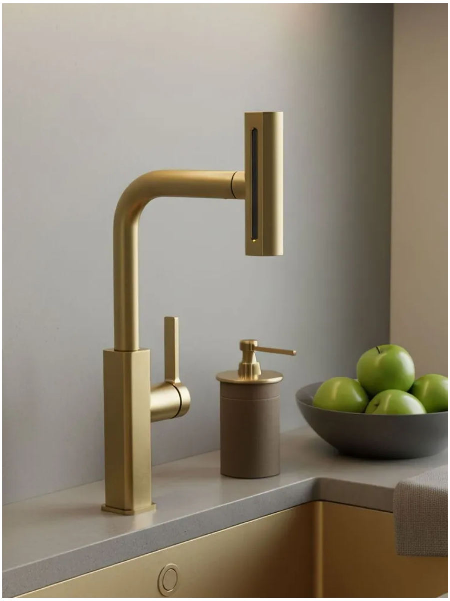 Изображение товара Смеситель для кухни Esko line EL_K119Gold 36 см выдвижной излив цвет золото