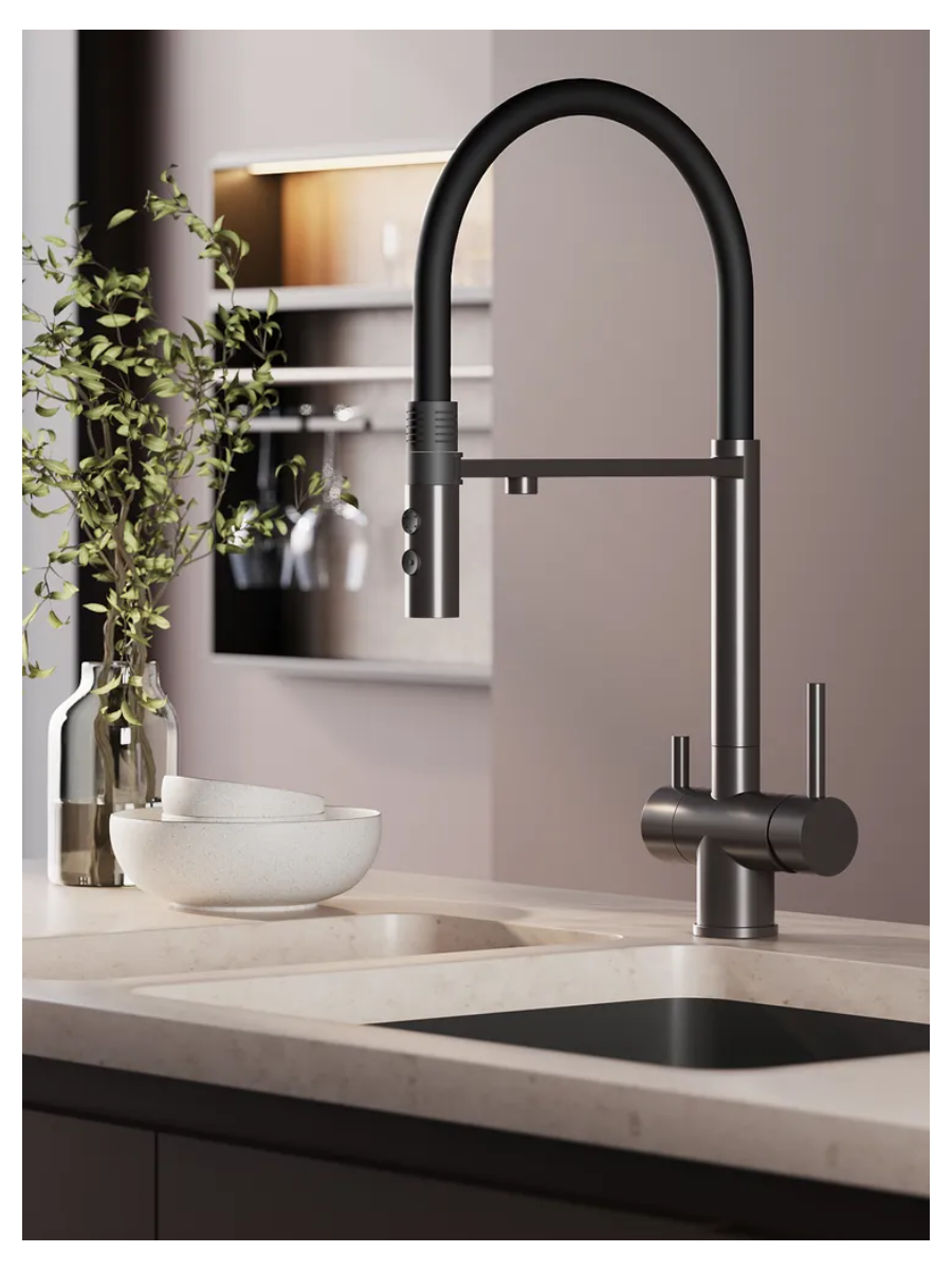 Изображение товара Смеситель для кухни Esko line EL_K122Grb гибкий излив 22 см цвет черный, графит