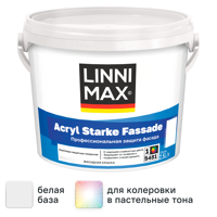 Изображение товара Краска фасадная Linnimax Acryl Starke Fassade моющаяся матовая цвет белый база 1 2.5 л Изображение товара Краска фасадная Linnimax Acryl Starke Fassade моющаяся матовая цвет белый база 1 2.5 л
