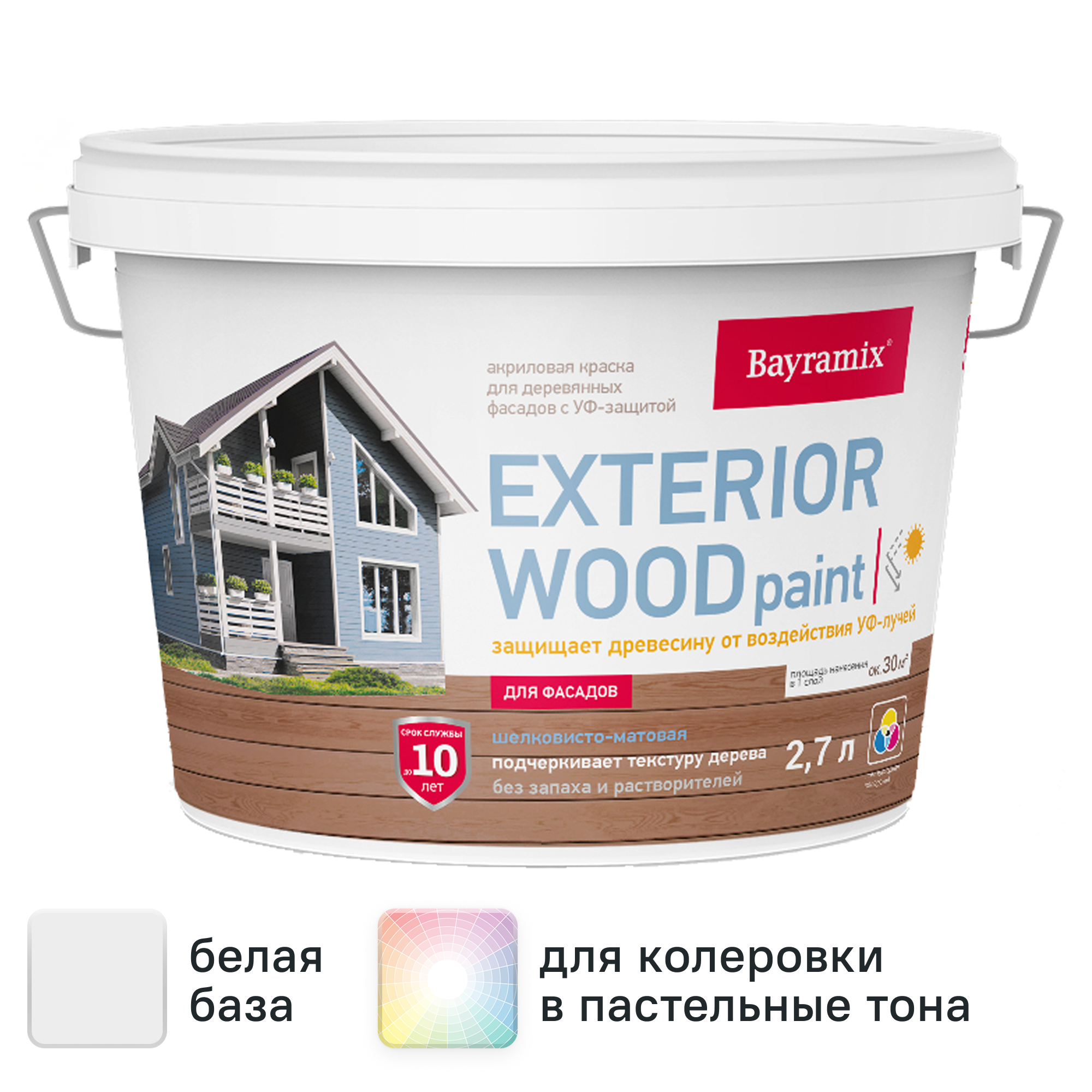 Изображение товара Фасадная краска Bayramix Exterior Wood матовая белая 2.7 л