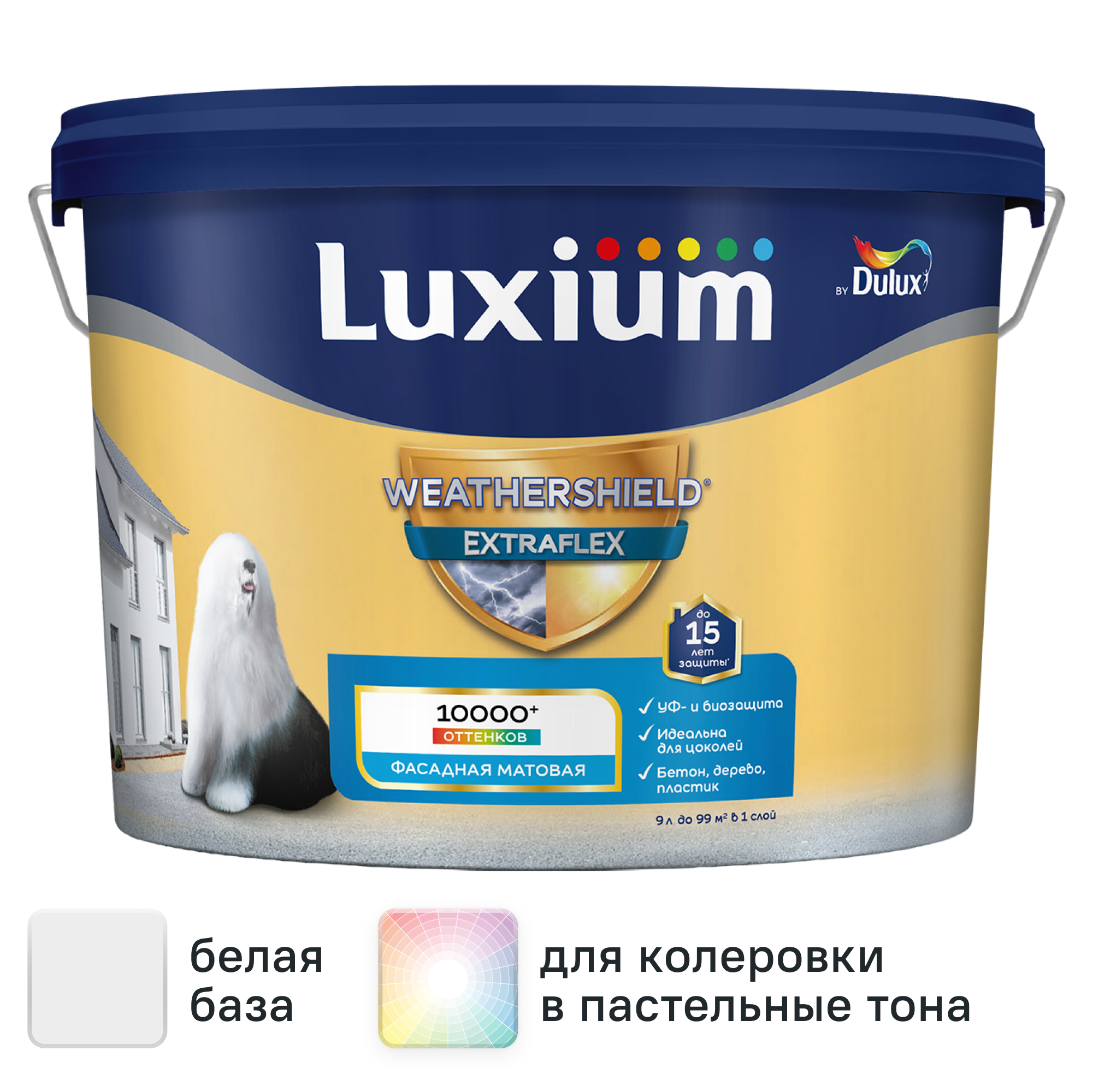 Изображение товара Фасадная краска Luxium Weathershield Extraflex матовая 9 л для наружных работ