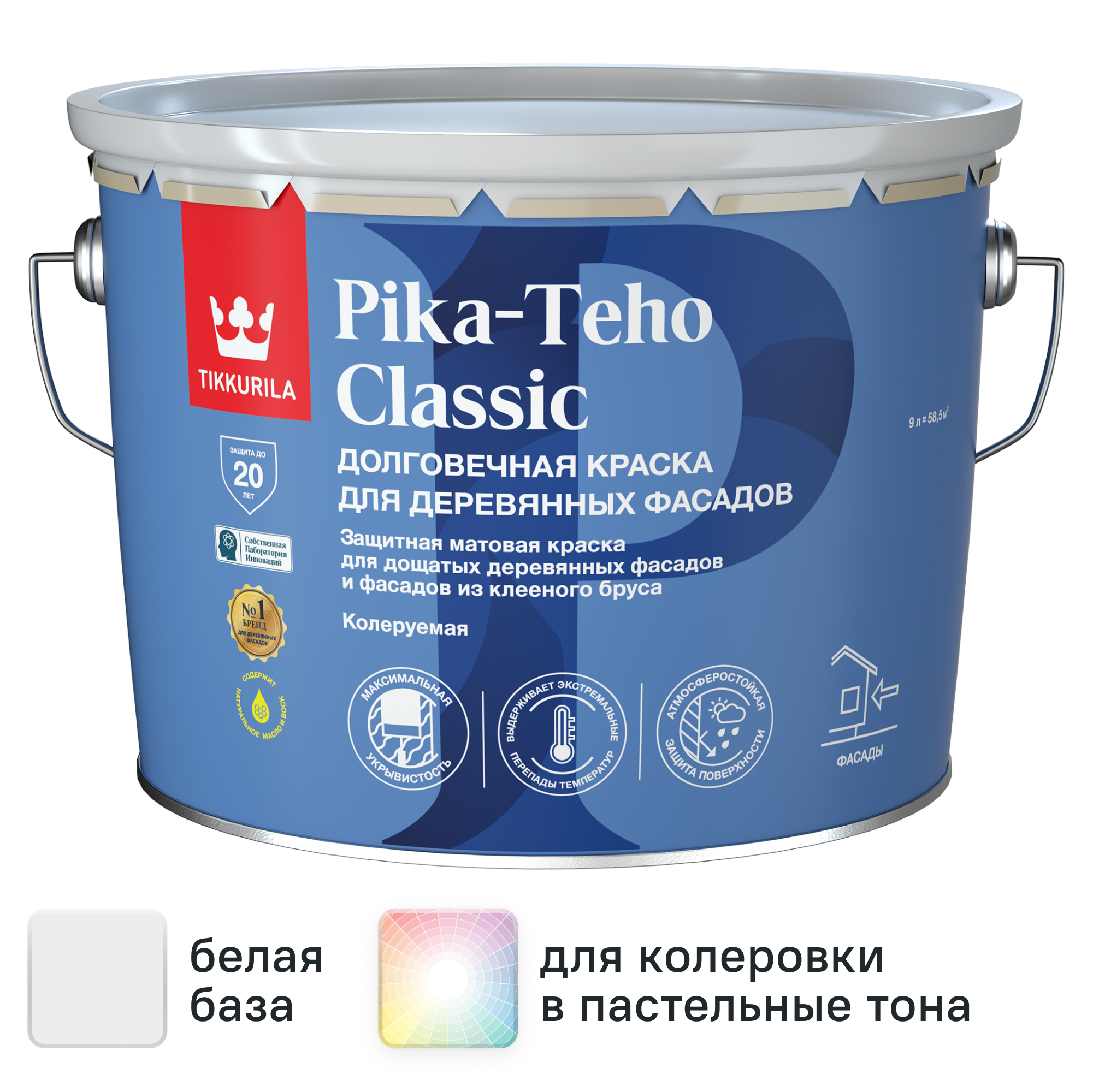 Изображение товара Краска фасадная Tikkurila Pika-Teho Classic моющаяся матовая цвет белый база A 9 л