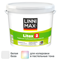 Изображение товара Краска для стен и потолков Linnimax Litex 2 моющаяся глубокоматовая цвет белый база 1 9 л