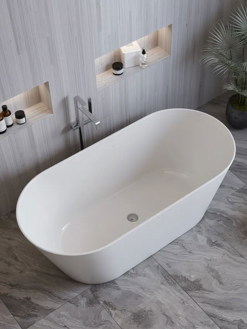 Изображение товара Ванна Bauedge Flow 150x75 см отдельностоящая акриловая белая, в комплекте со сливом-переливом