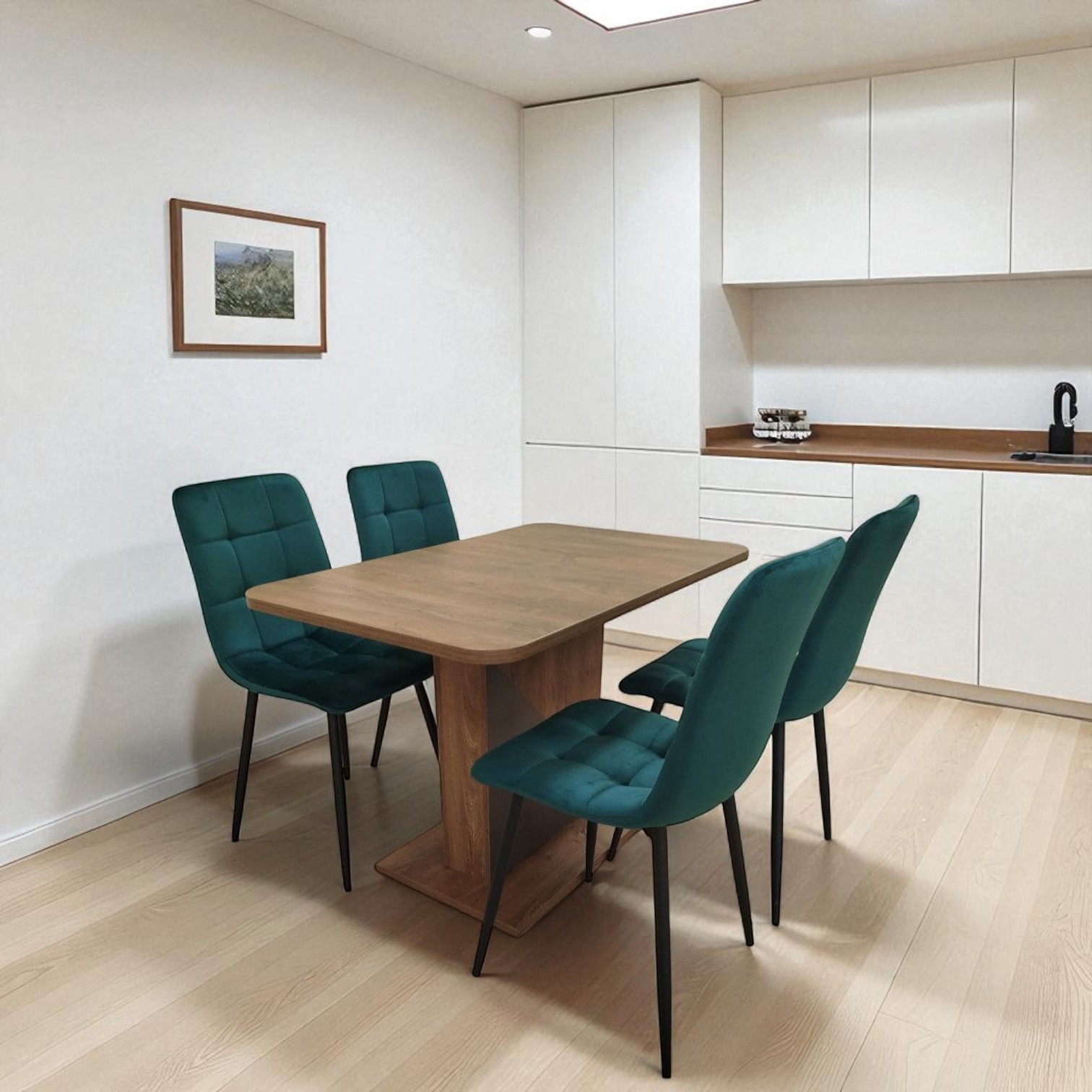 Изображение товара Набор кухонного стола и стульев Accent best h Терминал 4 стула каркас ЛДСП цвет дуб канзас / зеленый