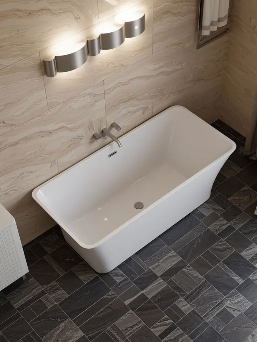 Изображение товара Ванна Bauedge Pure отдельностоящая акриловая 150x75 белая, в комплекте со сливом-переливом