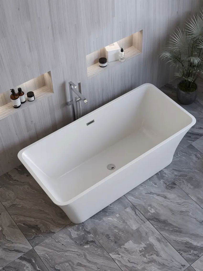 Изображение товара Ванна Bauedge Pure отдельностоящая акриловая 160x75 белая, в комплекте со сливом-переливом