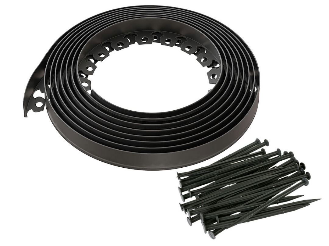 Изображение товара Бордюр садовый пластиковый Манго 10 м черный с 30 кольями ГЕОПЛАСТБОРД