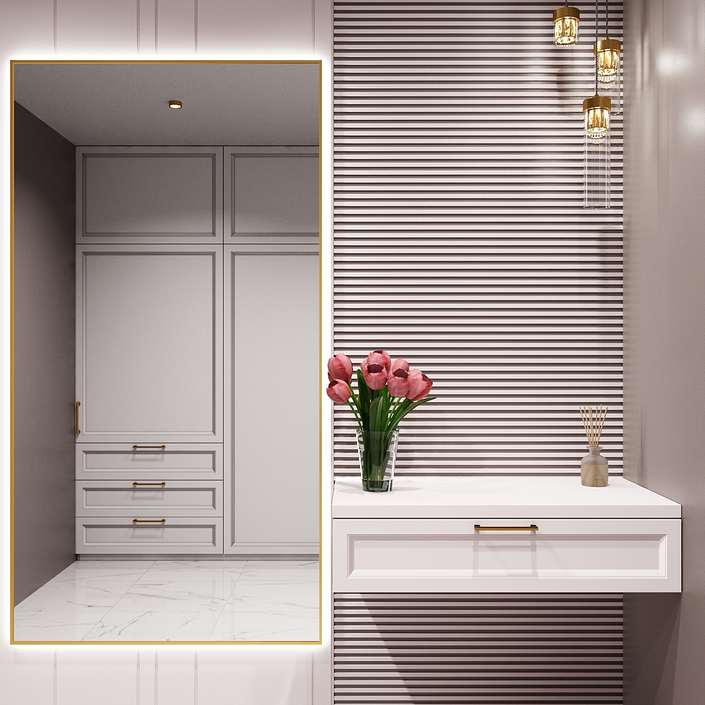 Изображение товара Зеркало с подсветкой One Mirror в алюминиевой раме настенное 200x100см свет холодный белый цвет золото