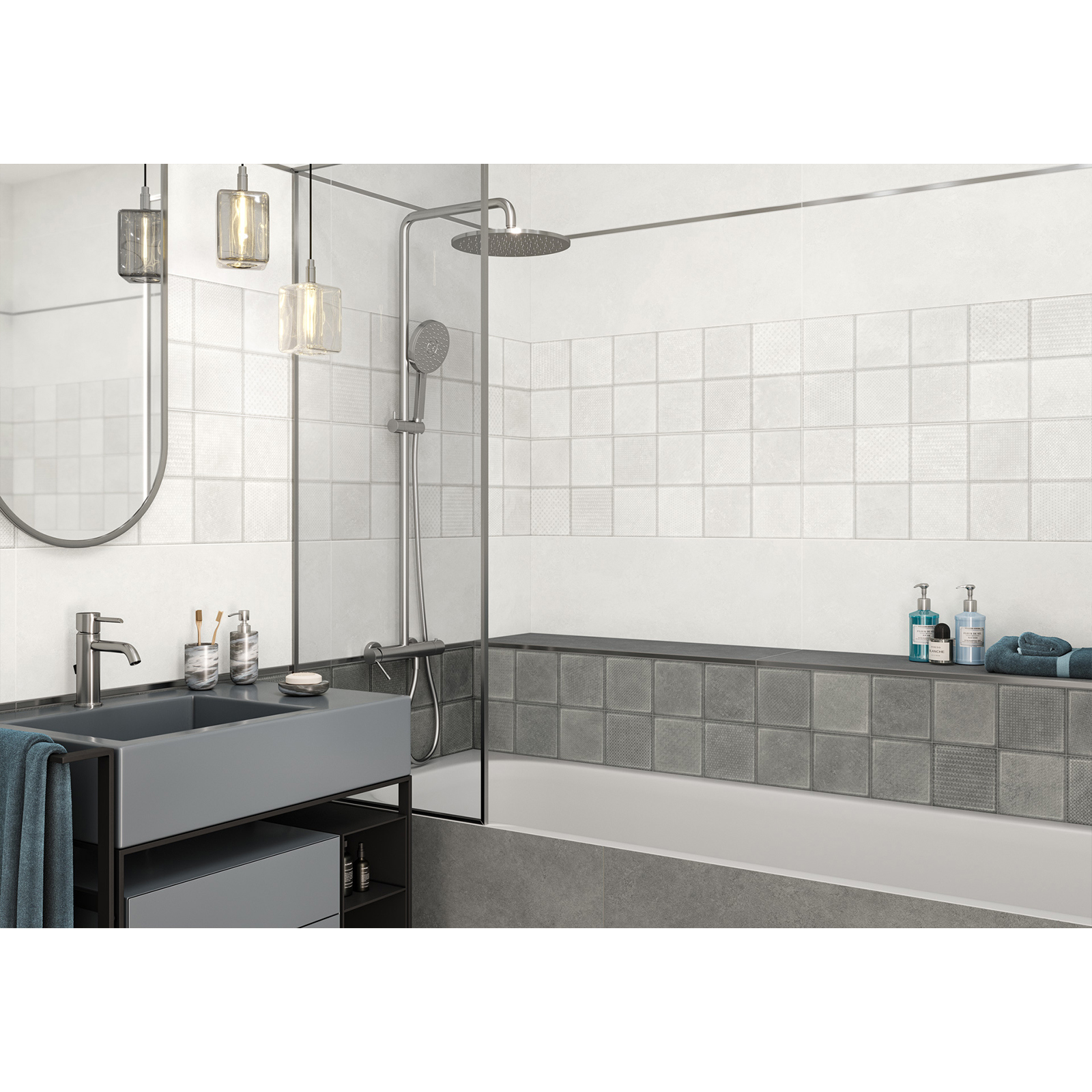 Изображение товара Настенная плитка Alma ceramica TWU3090CUB07R 30x90 светло-серая декоративная