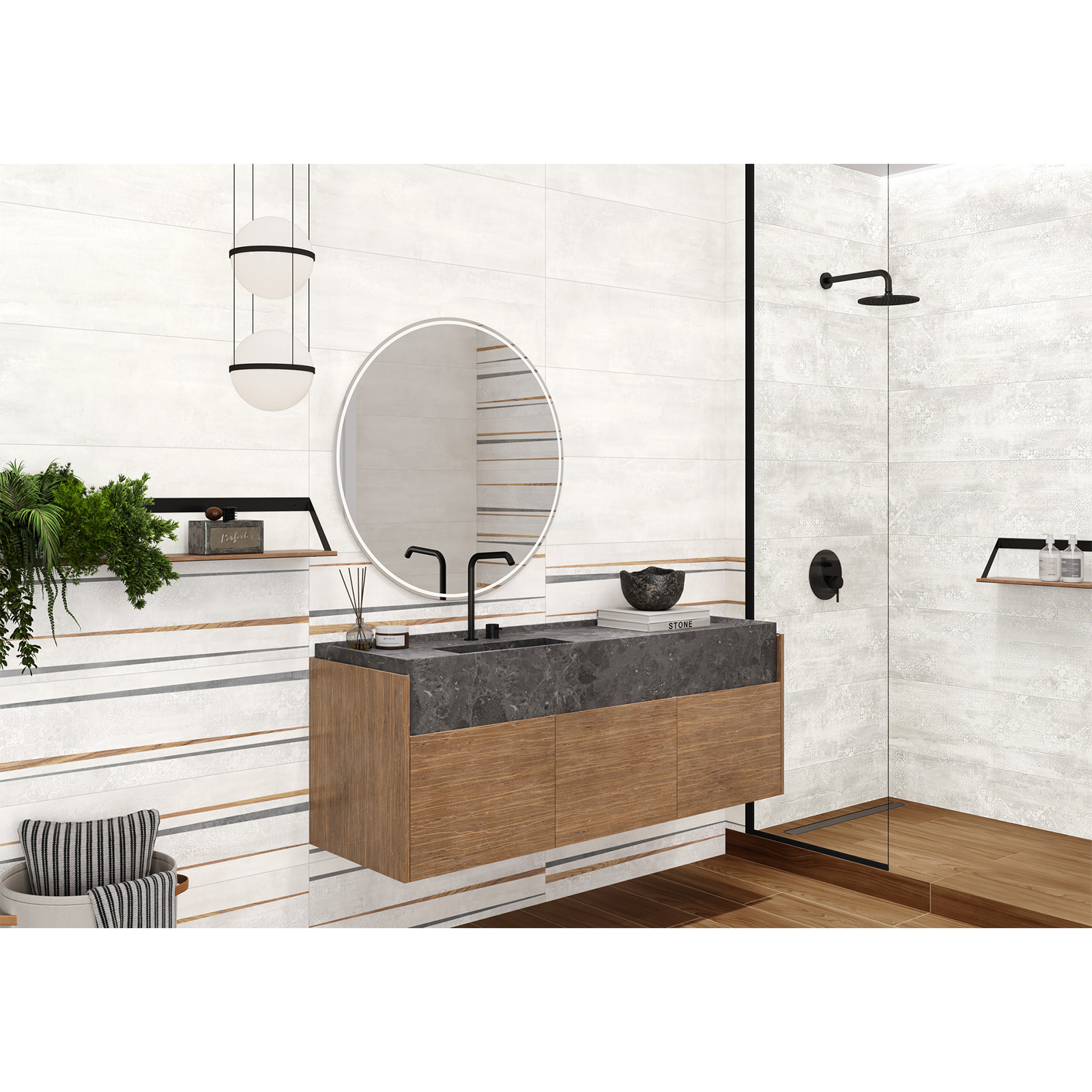 Изображение товара Настенная плитка Alma ceramica TWU3090DKR07R 30x90см цвет св. серый