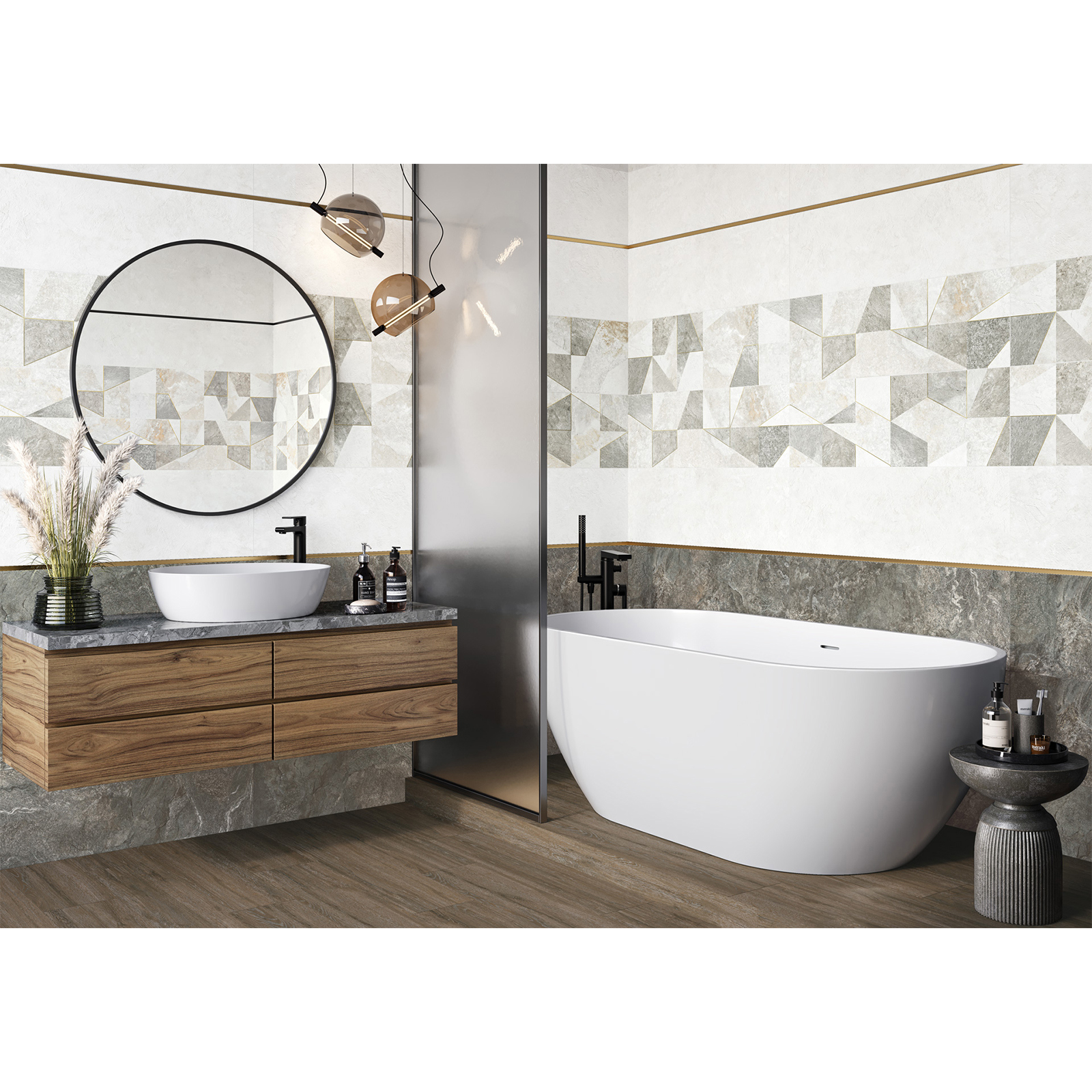 Изображение товара Настенная плитка Alma ceramica TWU3090LAN70R серого цвета 30x90 см