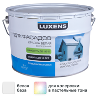 Изображение товара Краска фасадная всесезонная Luxens матовая белая база А 9 л Изображение товара Краска фасадная всесезонная Luxens матовая белая база А 9 л