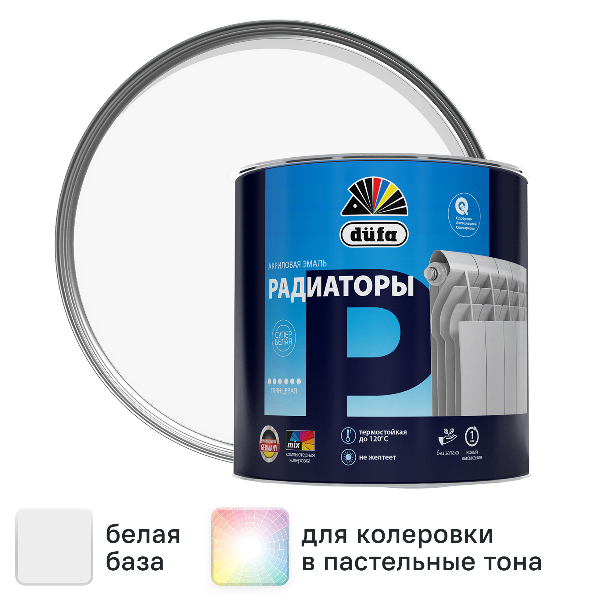 Изображение товара Эмаль для радиаторов Dufa Aqua-Heizkorperlack глянцевая цвет белый 0.75 л