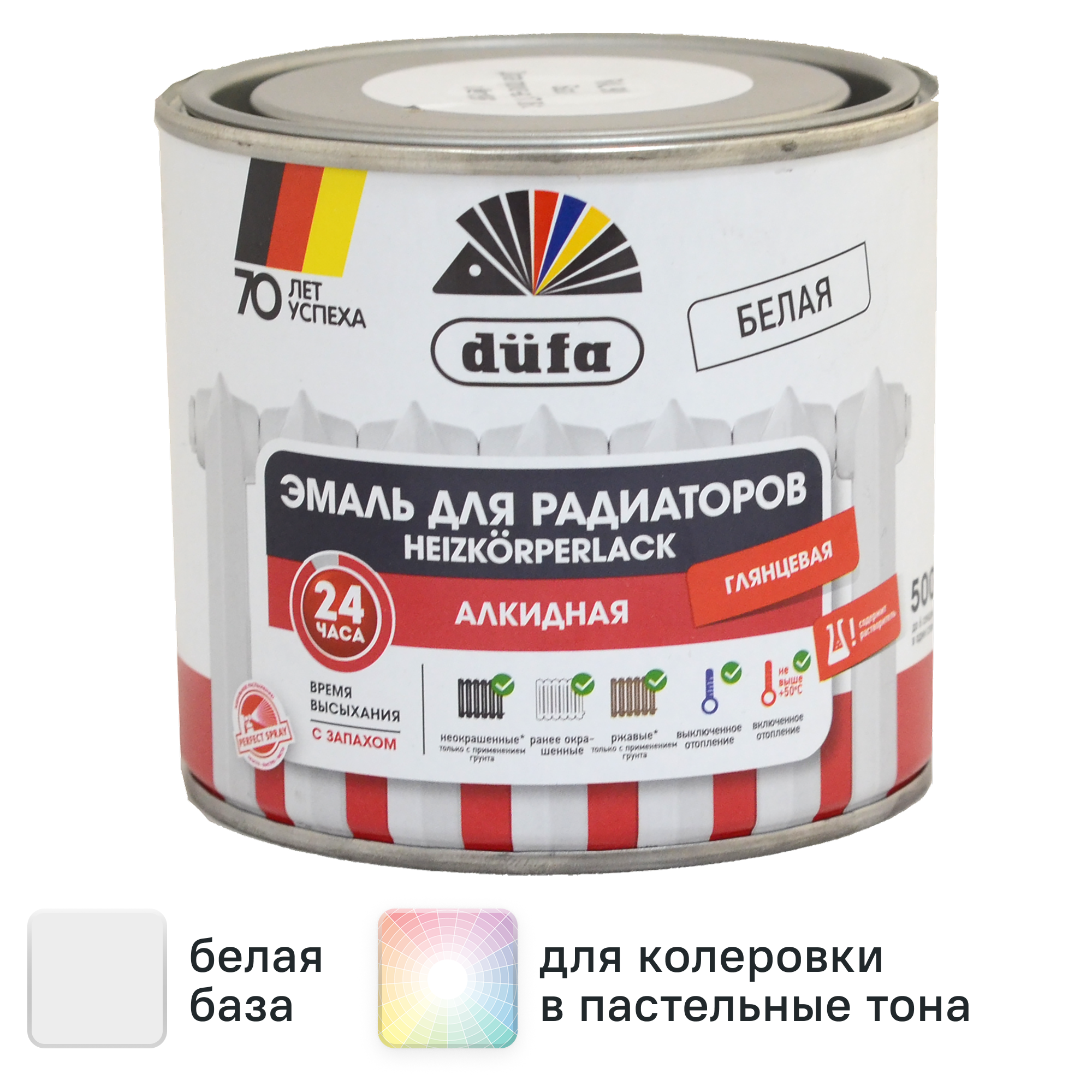 Изображение товара Эмаль для радиаторов Dufa алкидная глянцевая цвет белый 0.5 л