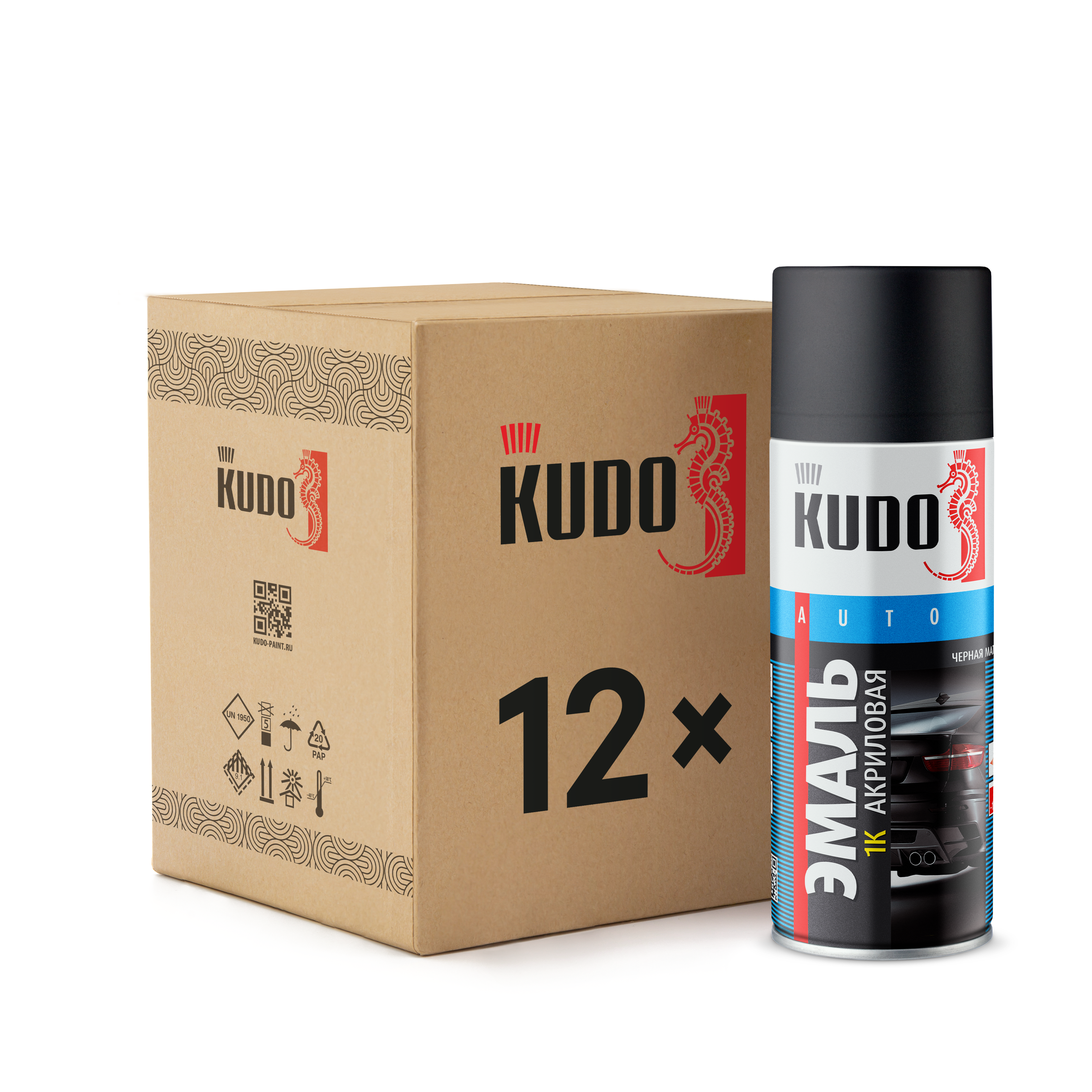 Изображение товара Эмаль аэрозольная автомобильная Kudo 1К черная матовая 520 мл 12 шт
