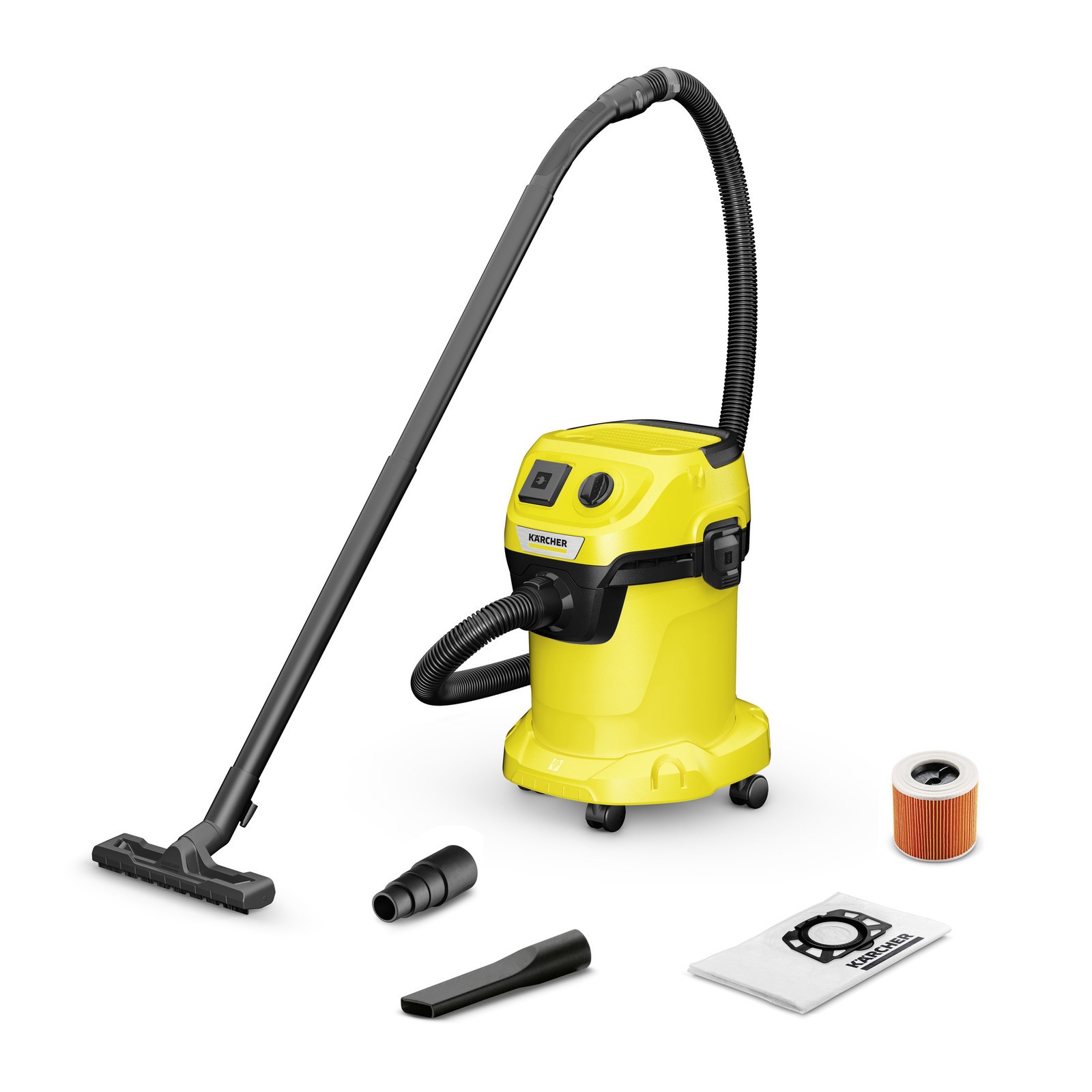 Изображение товара Пылесос с контейнером с влажной уборкой Karcher Wd 3 p v-17/4/20 (yyy) 1000 Вт 17 л цвет жёлтый/золотой Изображение товара Пылесос с контейнером с влажной уборкой Karcher Wd 3 p v-17/4/20 (yyy) 1000 Вт 17 л цвет жёлтый/золотой