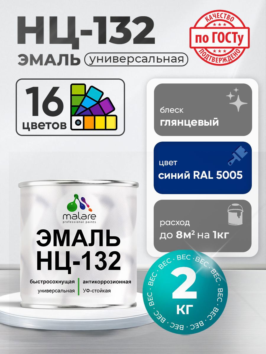Изображение товара Эмаль универсальная Malare Professional НЦ_040 быстросохнущая цвет RAL 5005 синий глянцевая 2 кг