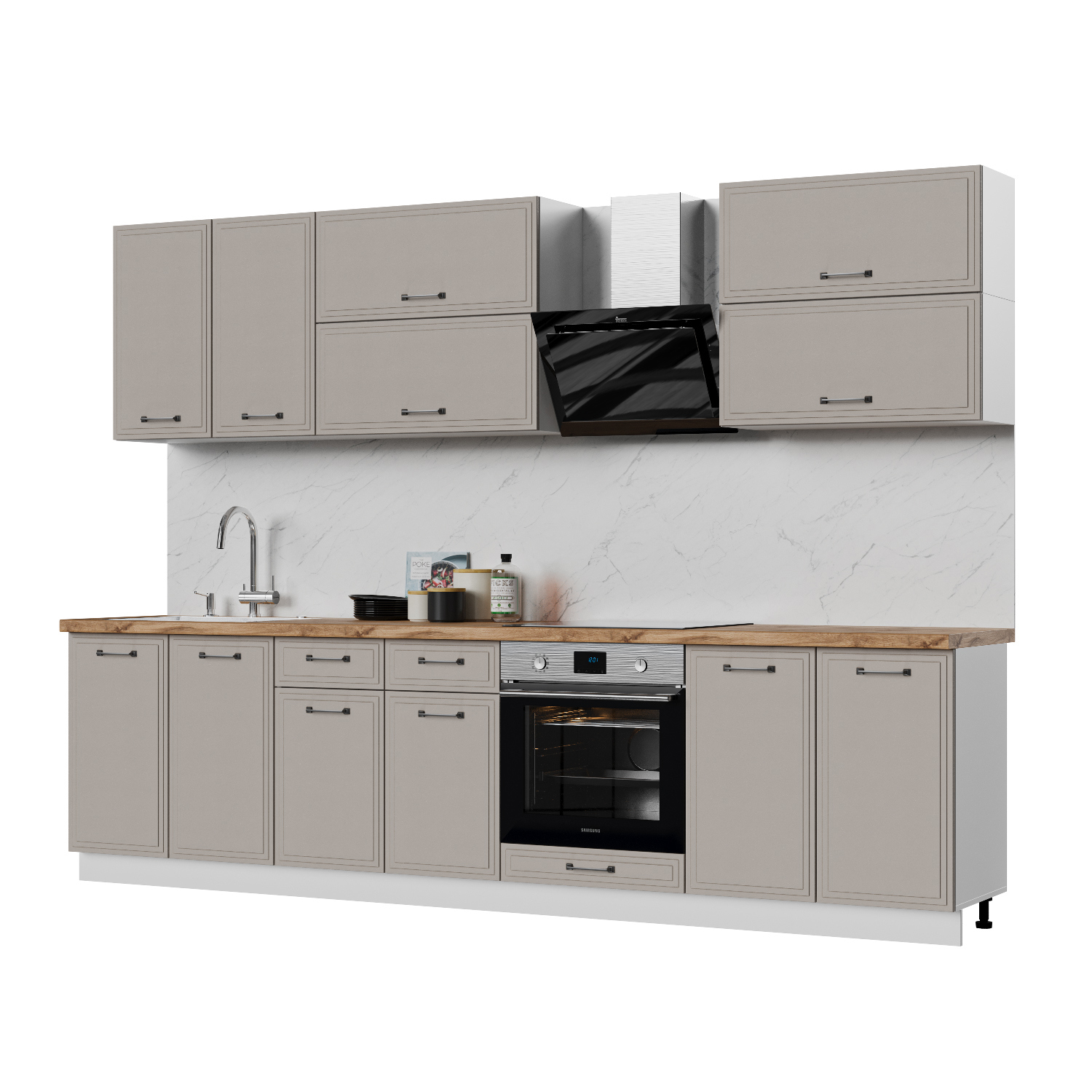 Изображение товара Кухонный гарнитур Стендмебель Индира УТ000587847 300x217x47.8 см ЛДСП цвет белый, дюна