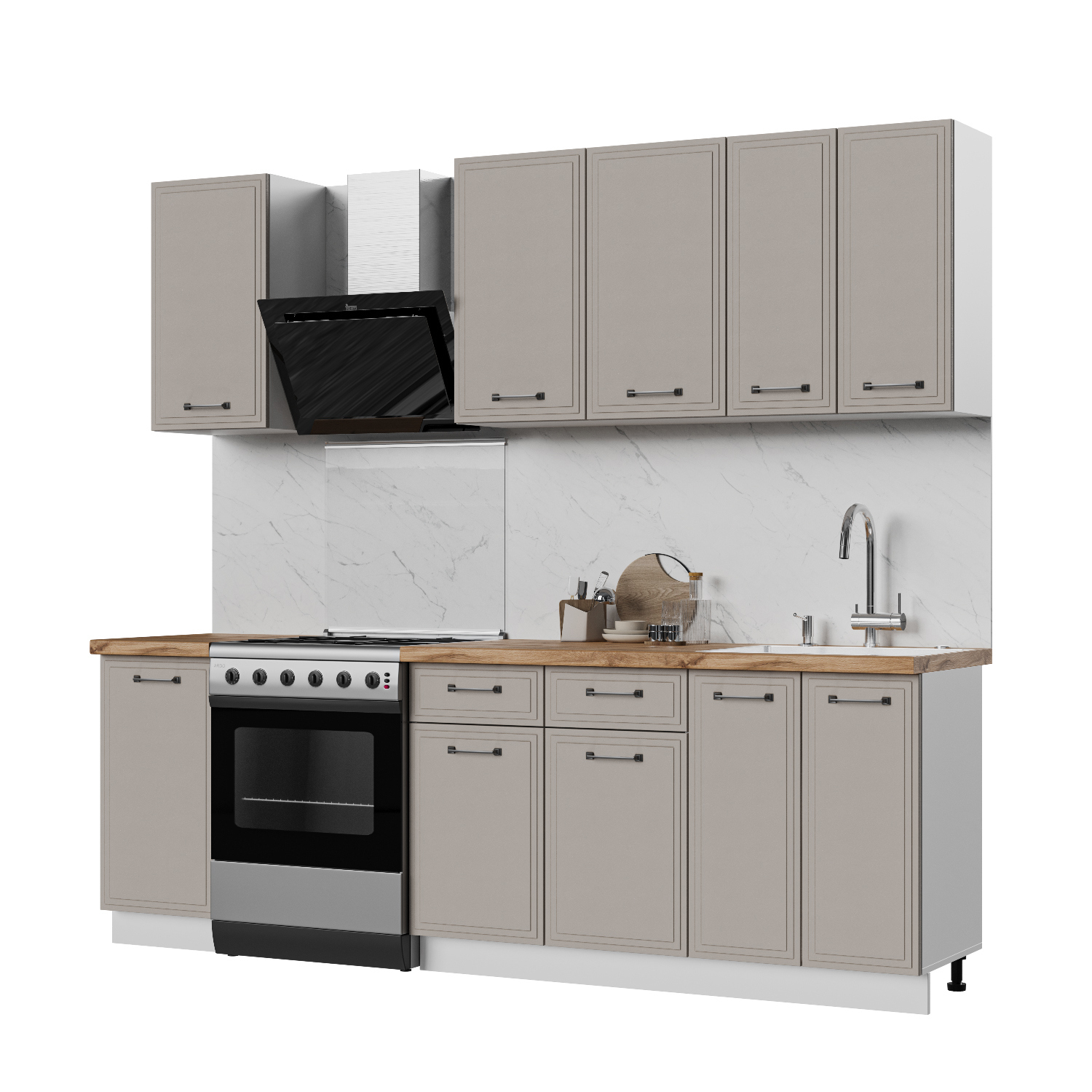 Изображение товара Кухонный гарнитур Стендмебель Индира УТ000587943 180x217x60 см ЛДСП цвет белый, дюна