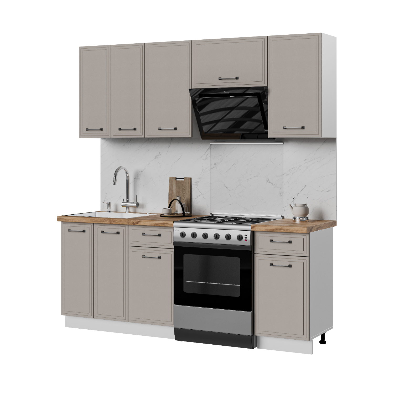 Изображение товара Кухонный гарнитур Стендмебель Индира УТ000587944 200x217x60 см ЛДСП цвет белый, дюна