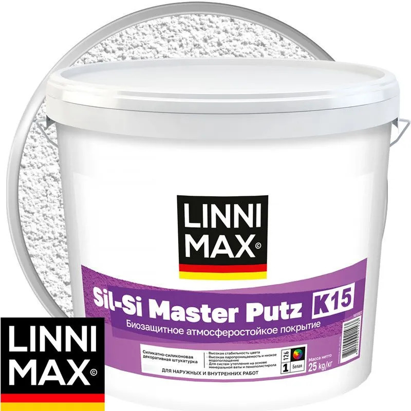 Изображение товара Штукатурка декоративная силикатно-силиконовая Linnimax Sil Si Master Putz К15 База 3 25кг