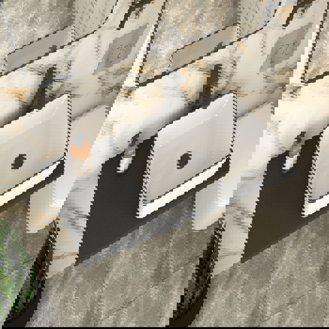 Изображение товара Комплект раковина накладная из санфарфора и кварцевая столешница 80 см Bauedge hotel BF1447