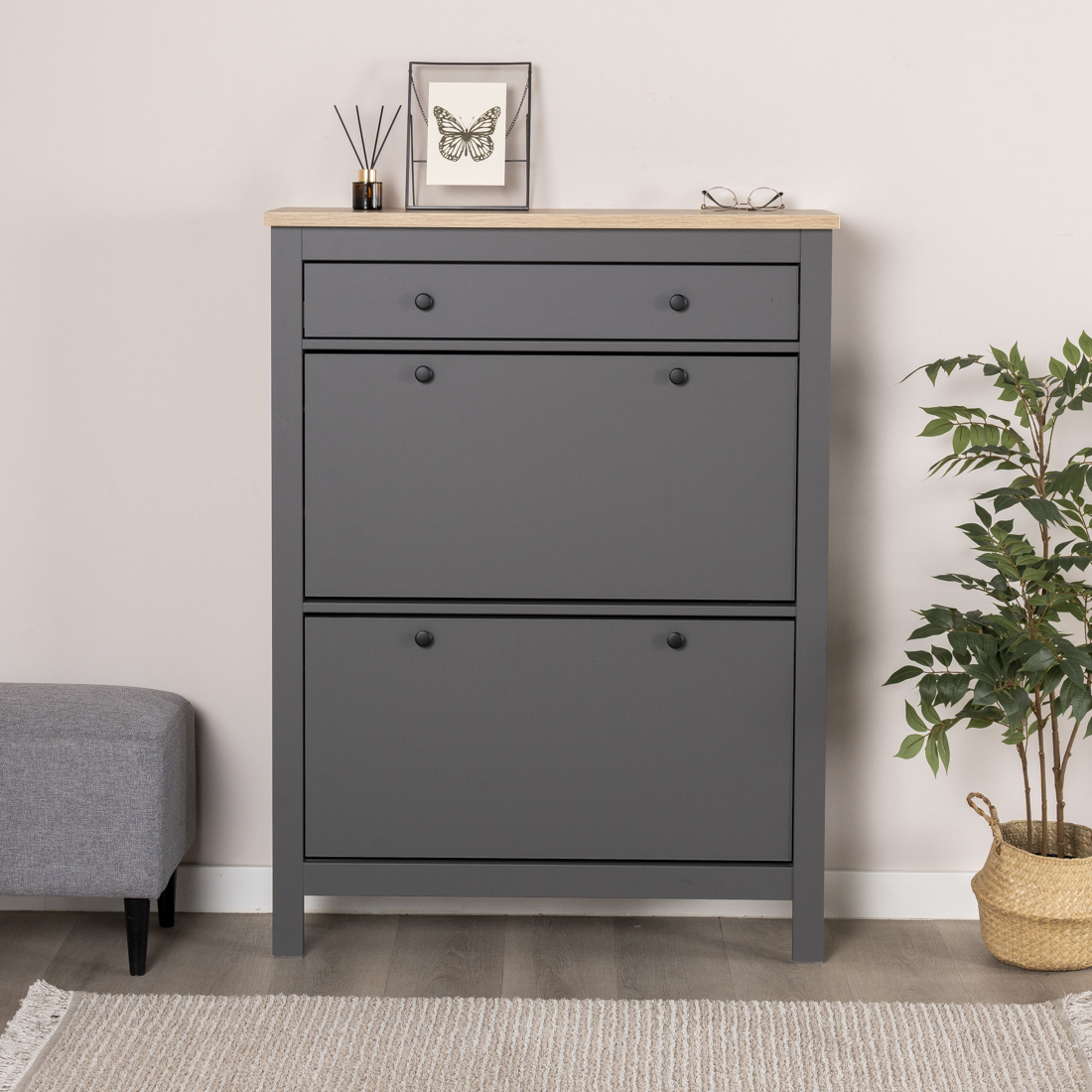 Изображение товара Обувница Гуд Лакк Сага 92x121.8x29.9 см шкаф для обуви с ящиком и 2 секциями