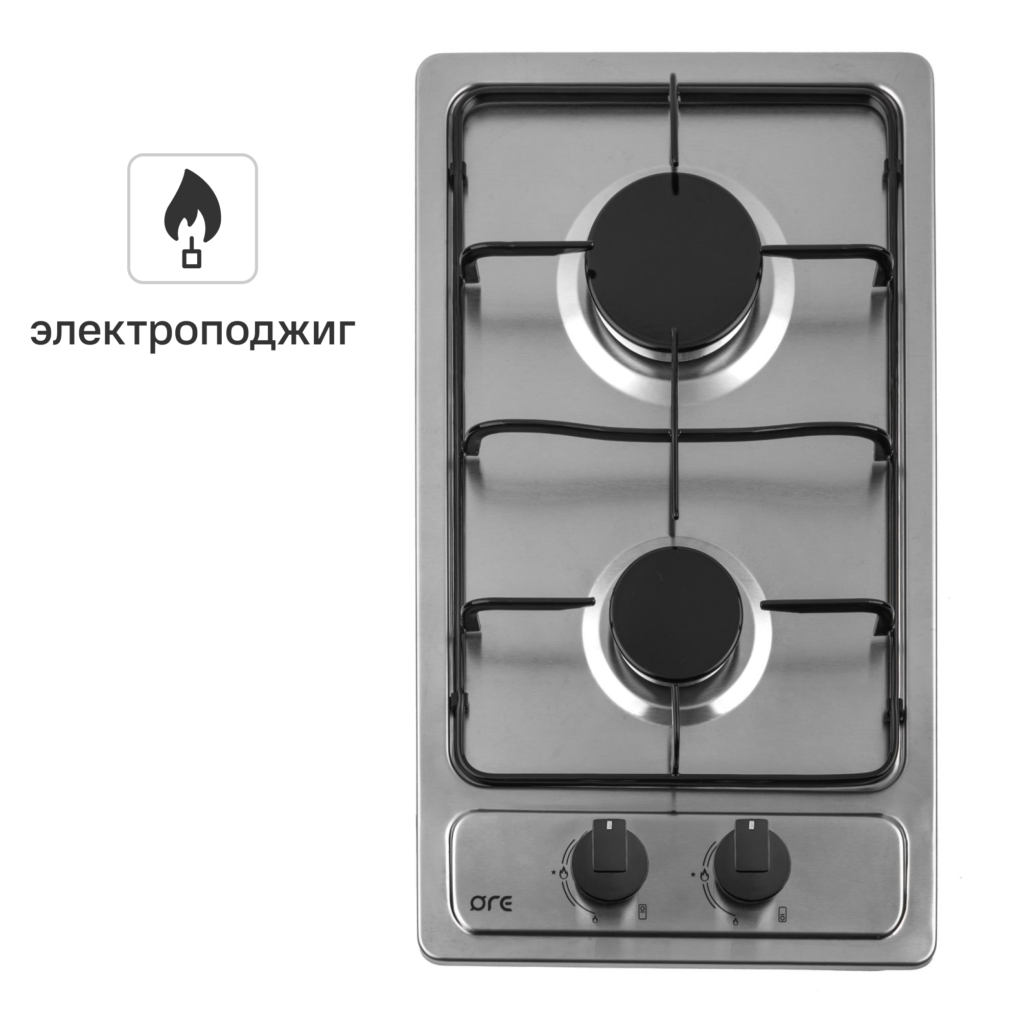 Изображение товара Газовая варочная панель ORE LGA30A 2 конфорки нержавеющая сталь 30 см
