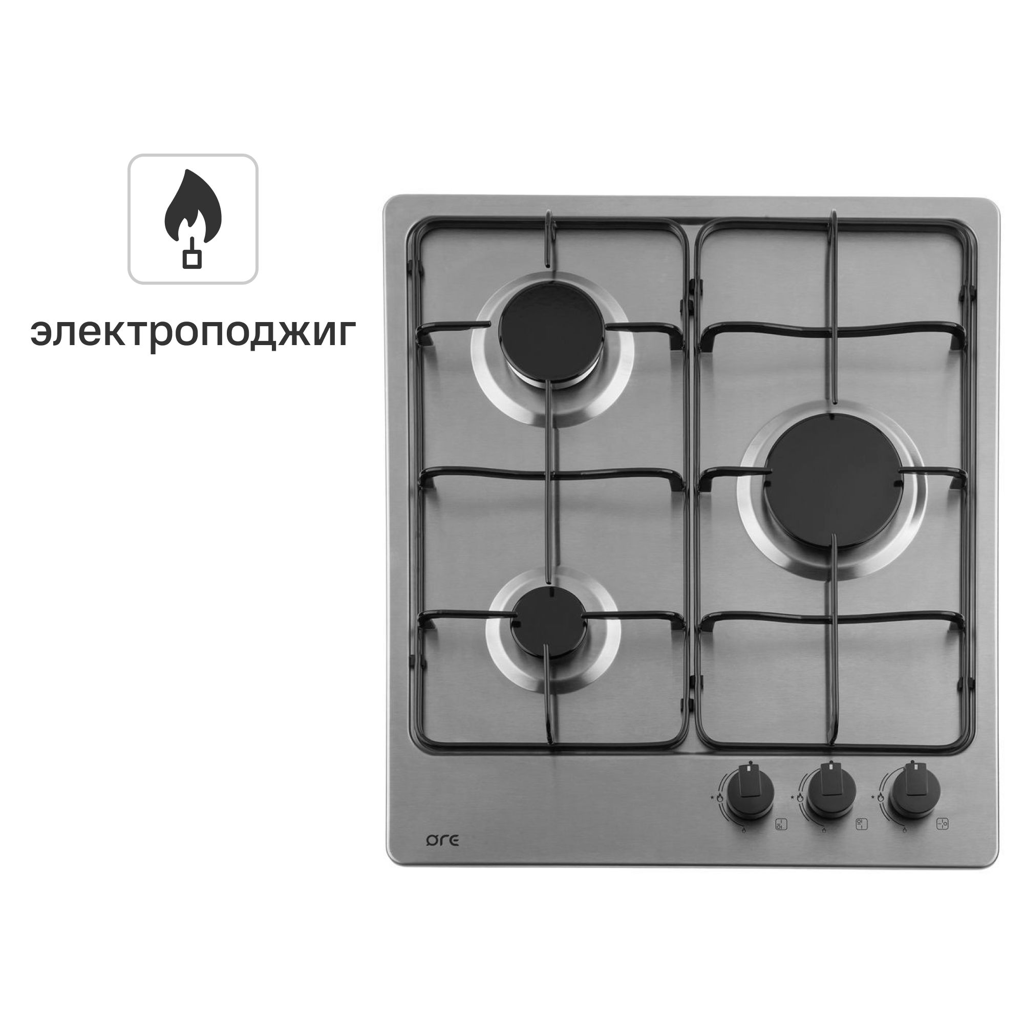 Изображение товара Газовая варочная панель ORE LGB 44 см 3 конфорки нержавеющая сталь