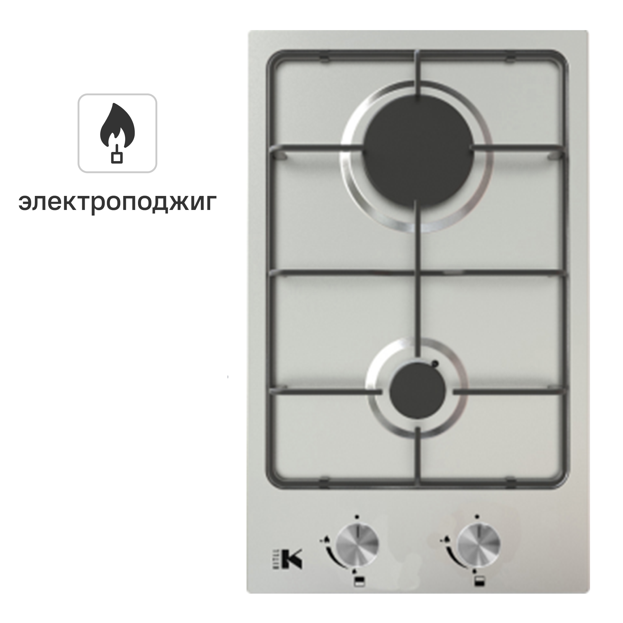 Изображение товара Газовая варочная панель Kitll KGS 3001 INOX 30 см 2 конфорки цвет нержавеющая сталь