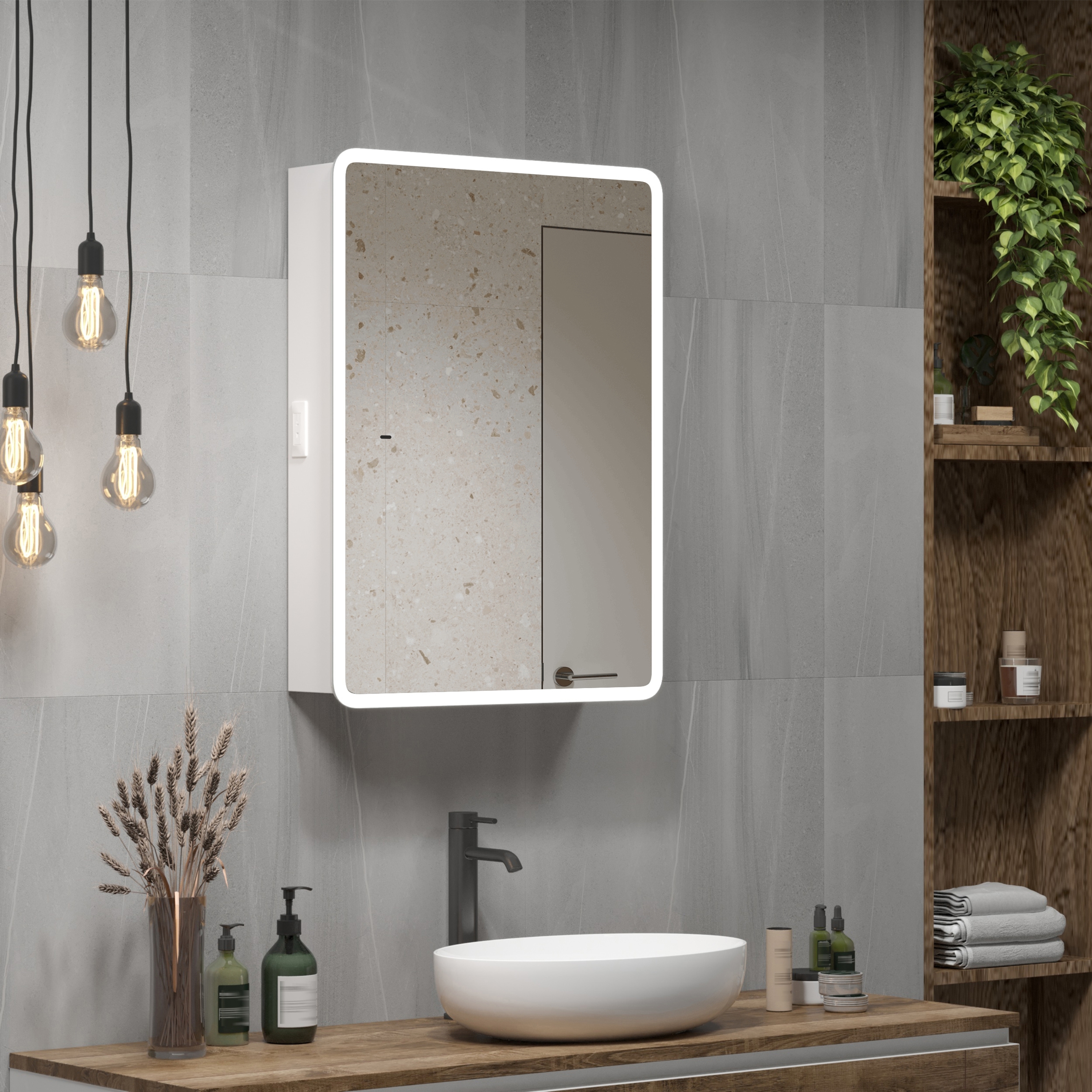 Изображение товара Шкаф зеркальный с LED-подсветкой и подогревом 50x80 см белый