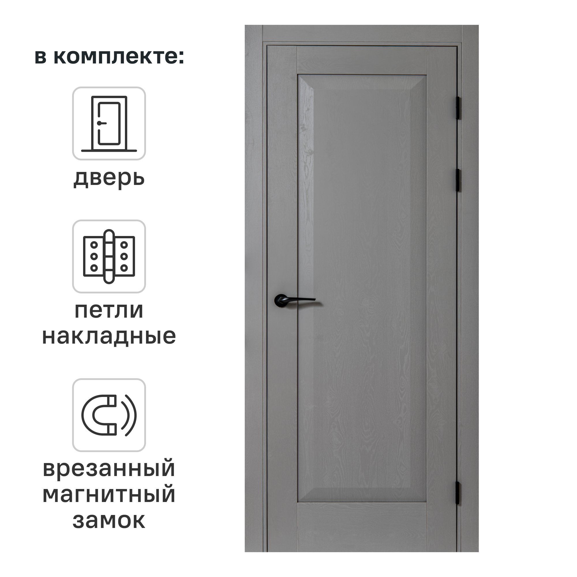 Дверь межкомнатная глухая Альпика 60x200 см полипропилен цвет графит вуд с замком и петлями