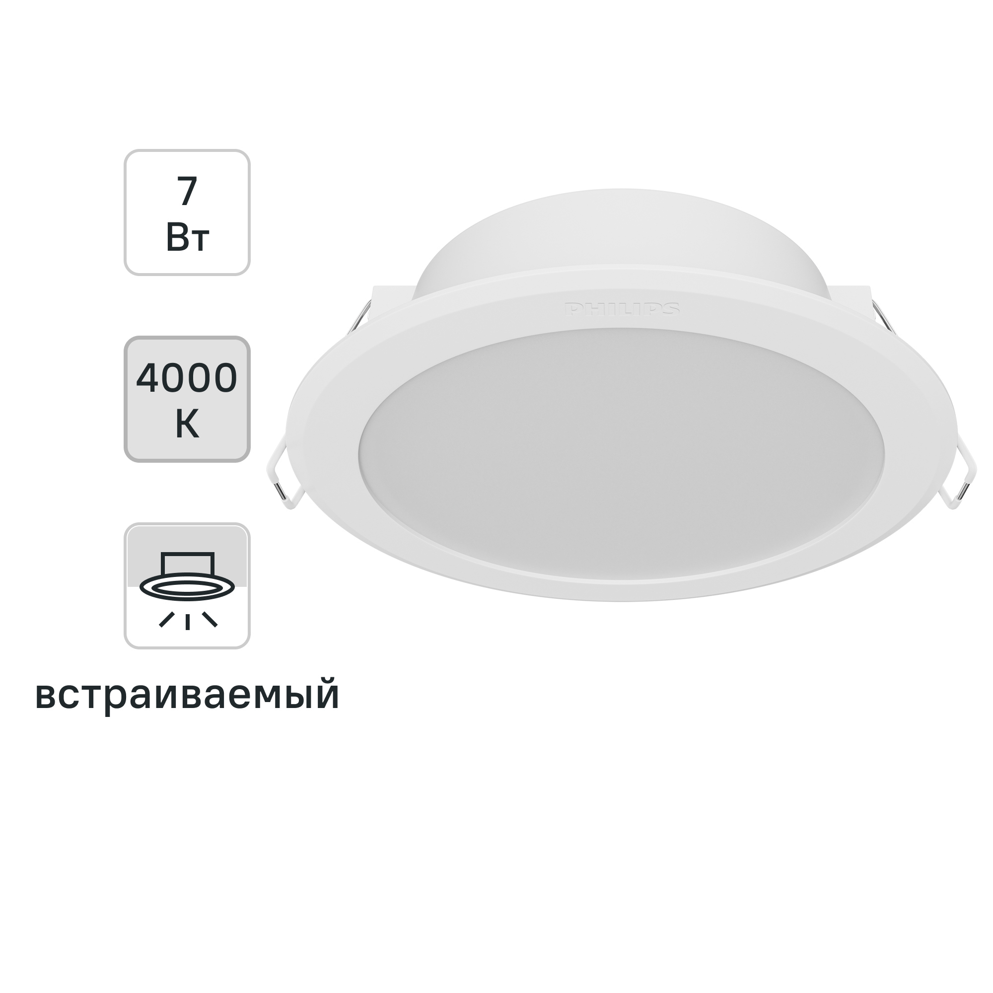 Изображение товара Встраиваемый светодиодный светильник Philips Meson 3 м² нейтральный белый