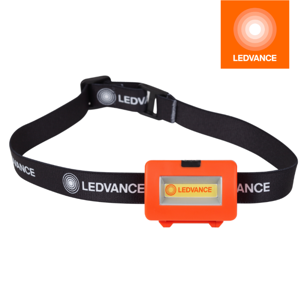 Изображение товара Фонарь налобный Ledvance на батарейках встроенные светодиоды 80 лм 1.6 Вт цвет оранжевый/серебристый/черный