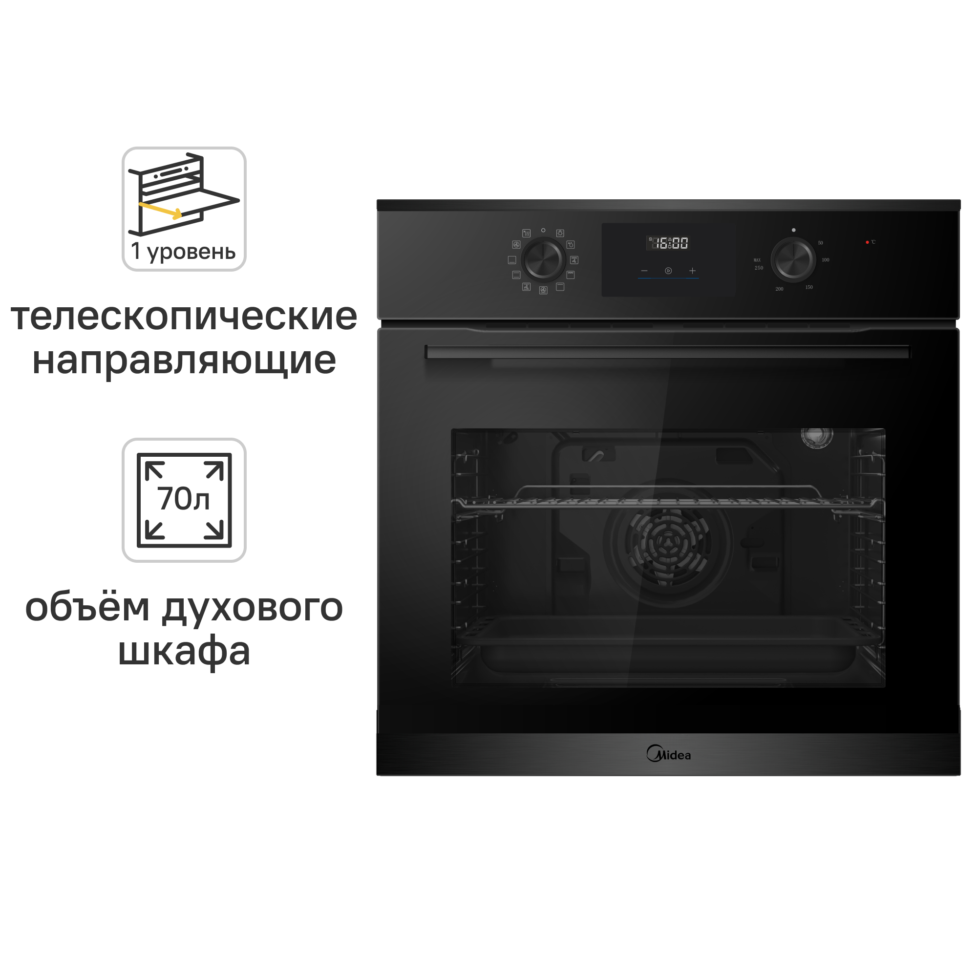 Встраиваемый духовой шкаф Midea MO611102GB 59.5x59.5x57 см конвекция цвет черный