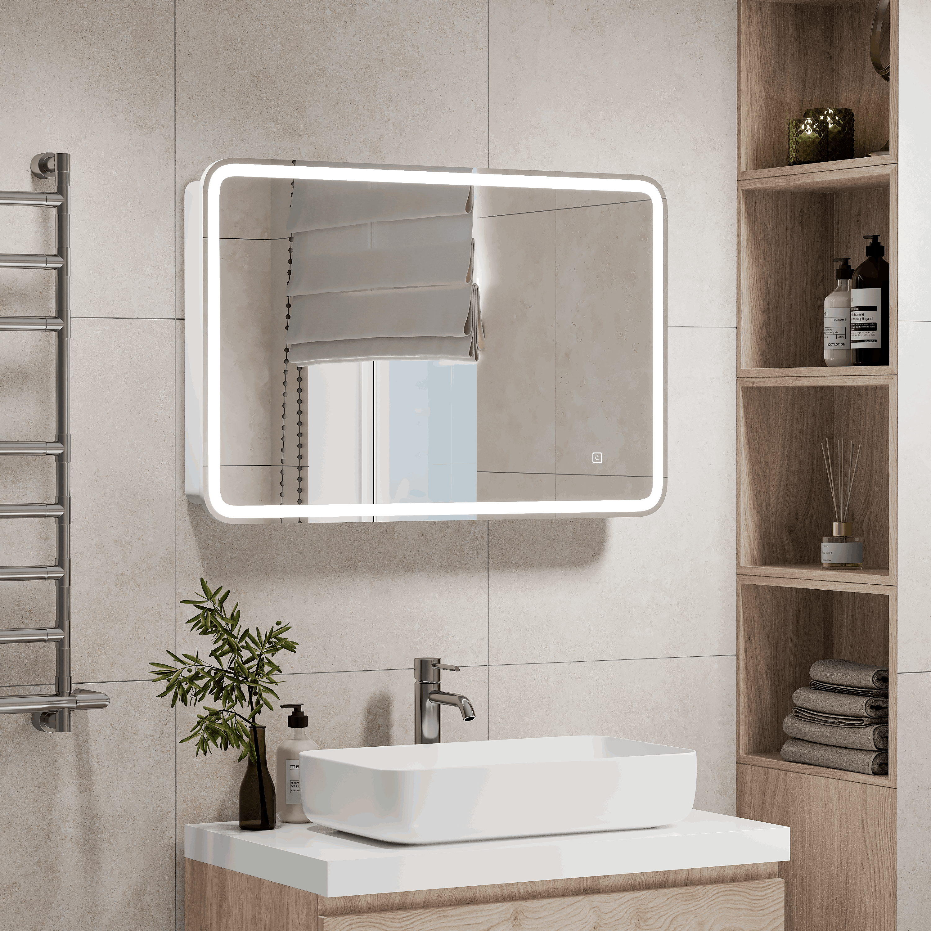 Изображение товара Зеркальный шкаф с подсветкой для ванной Joy 90x53 см белый