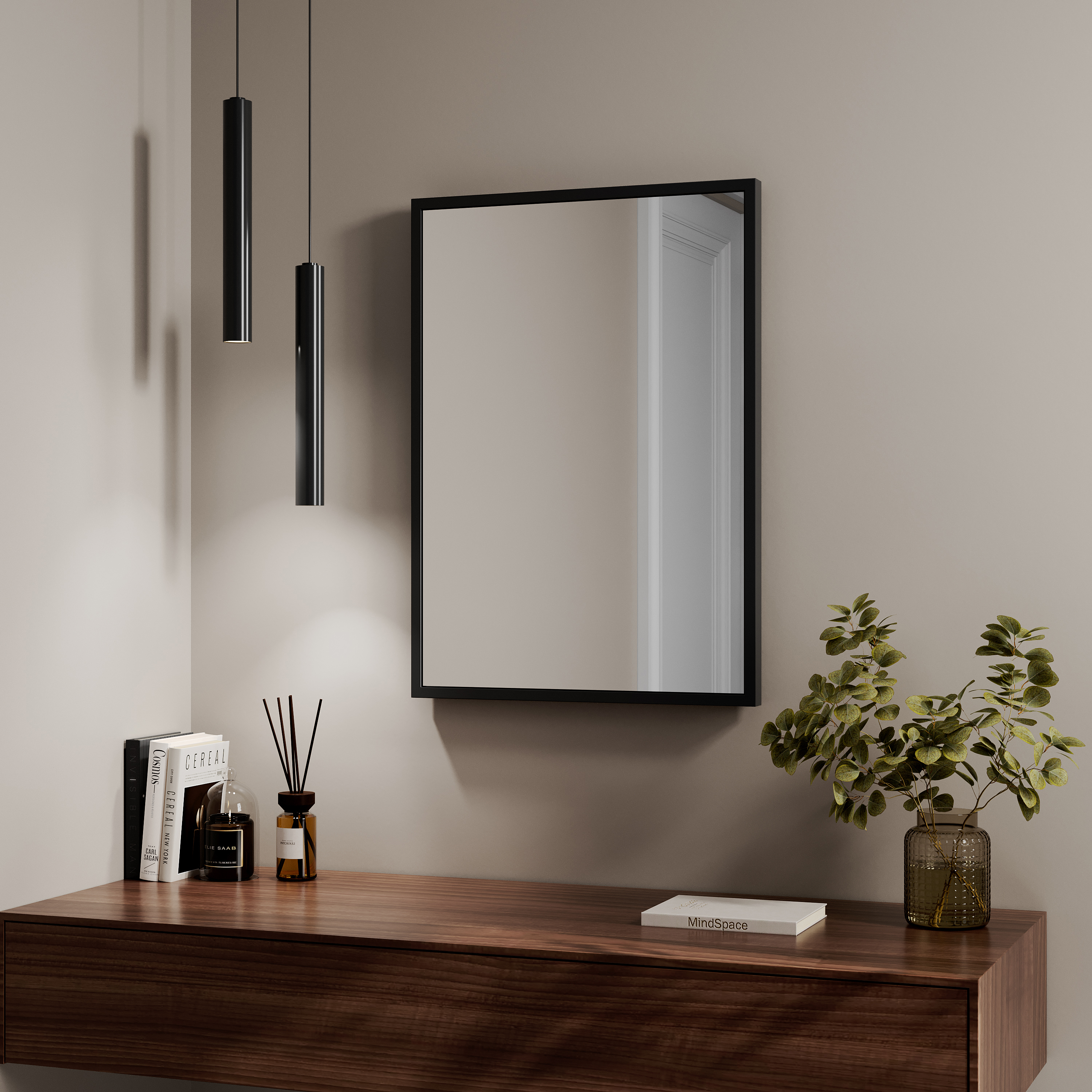 Изображение товара Декоративное зеркало Inspire Вега 50x70 см черный с рамой из МДФ