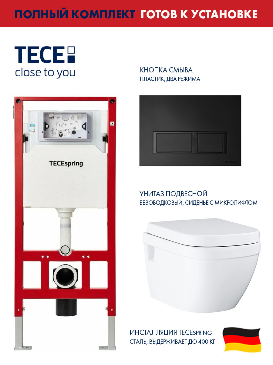 Изображение товара Комплект инсталляции с унитазом TECE Spring S955204 автоматический монтаж Германия