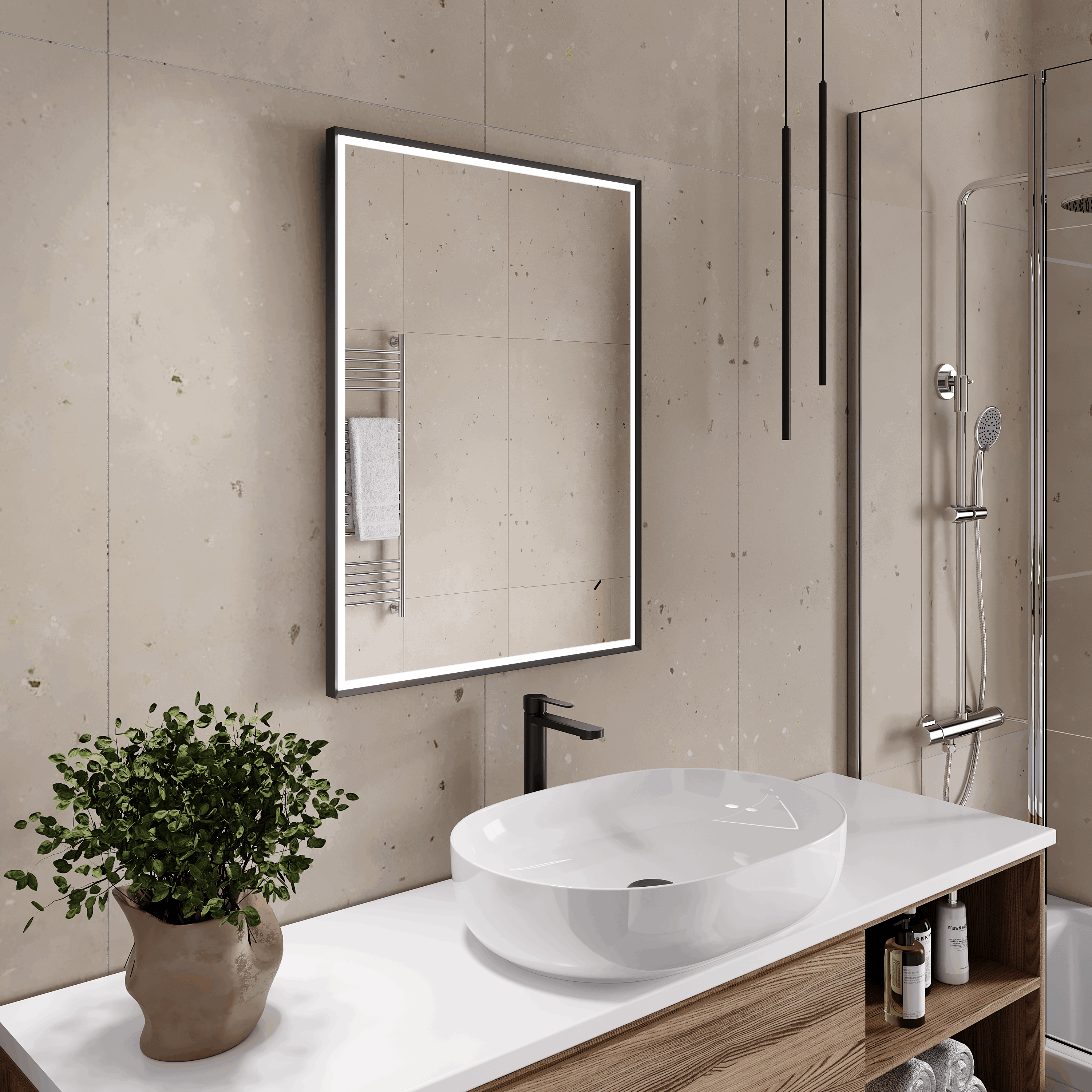 Изображение товара Зеркало для ванной Shape 60x80 см с подсветкой и датчиком серый кант